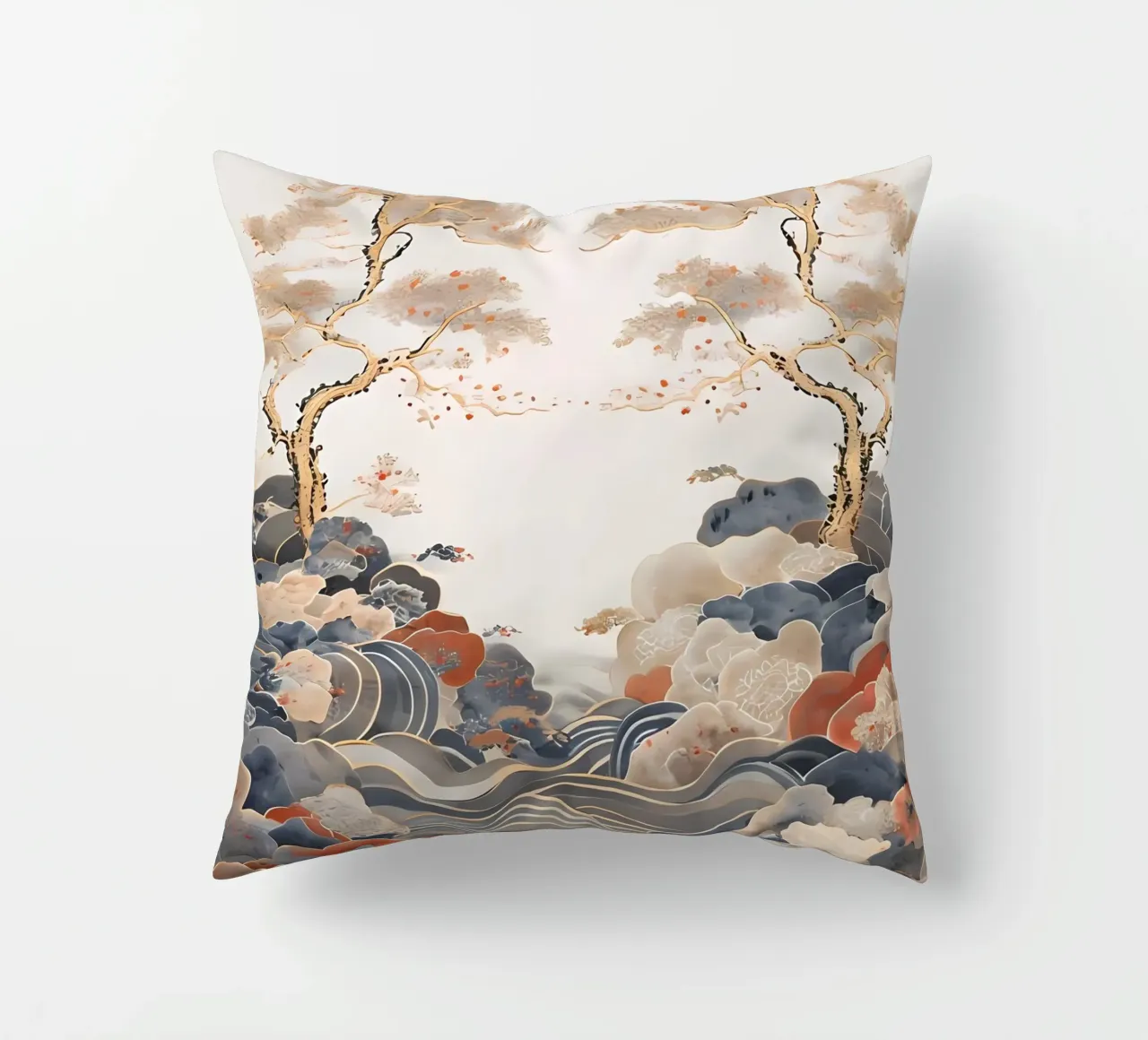 Pinos serenos y olas ondulantes cojín de Artistic-shop