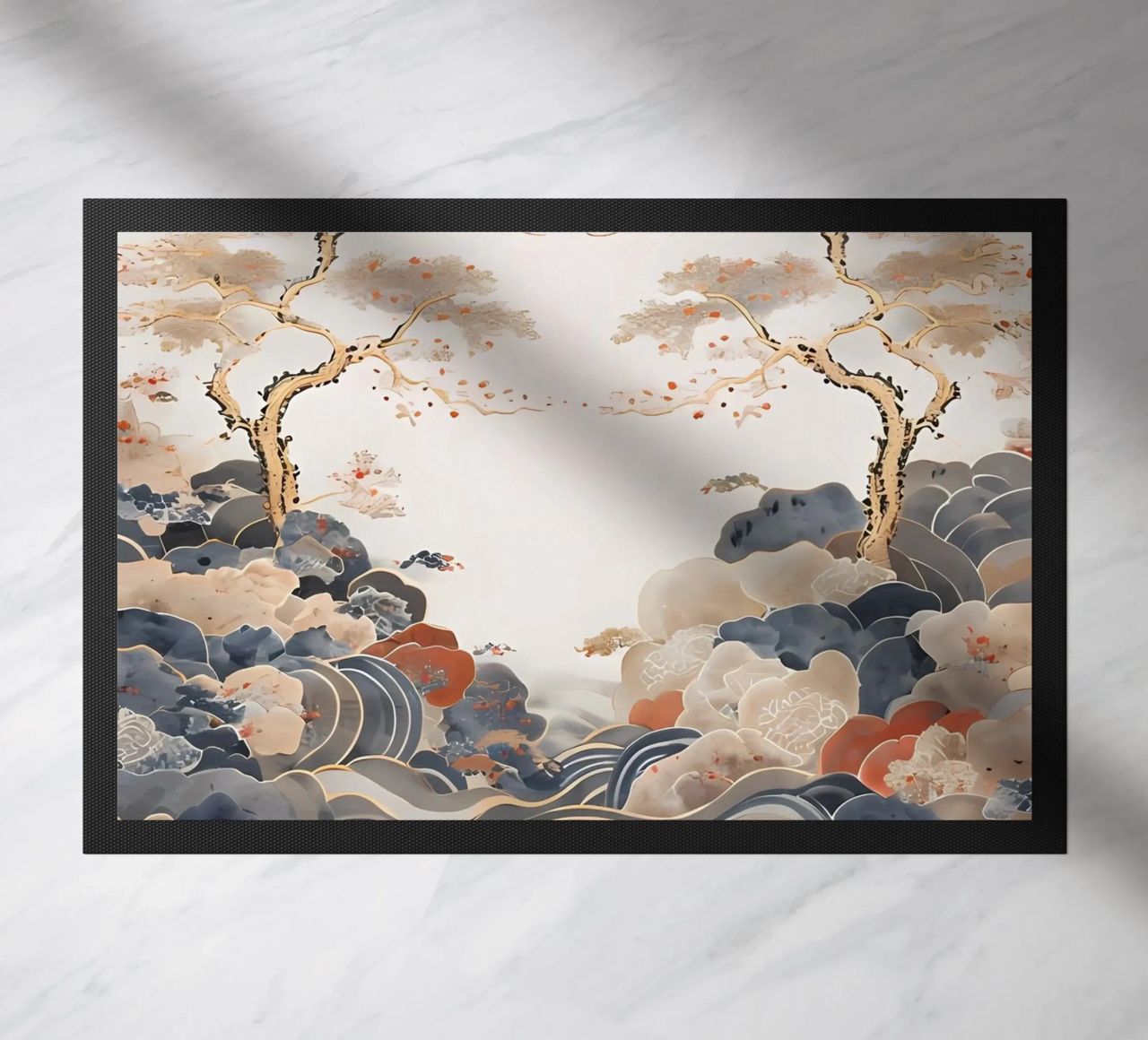 Serene Pine Trees and Rolling Waves doormat by Artistic-shop