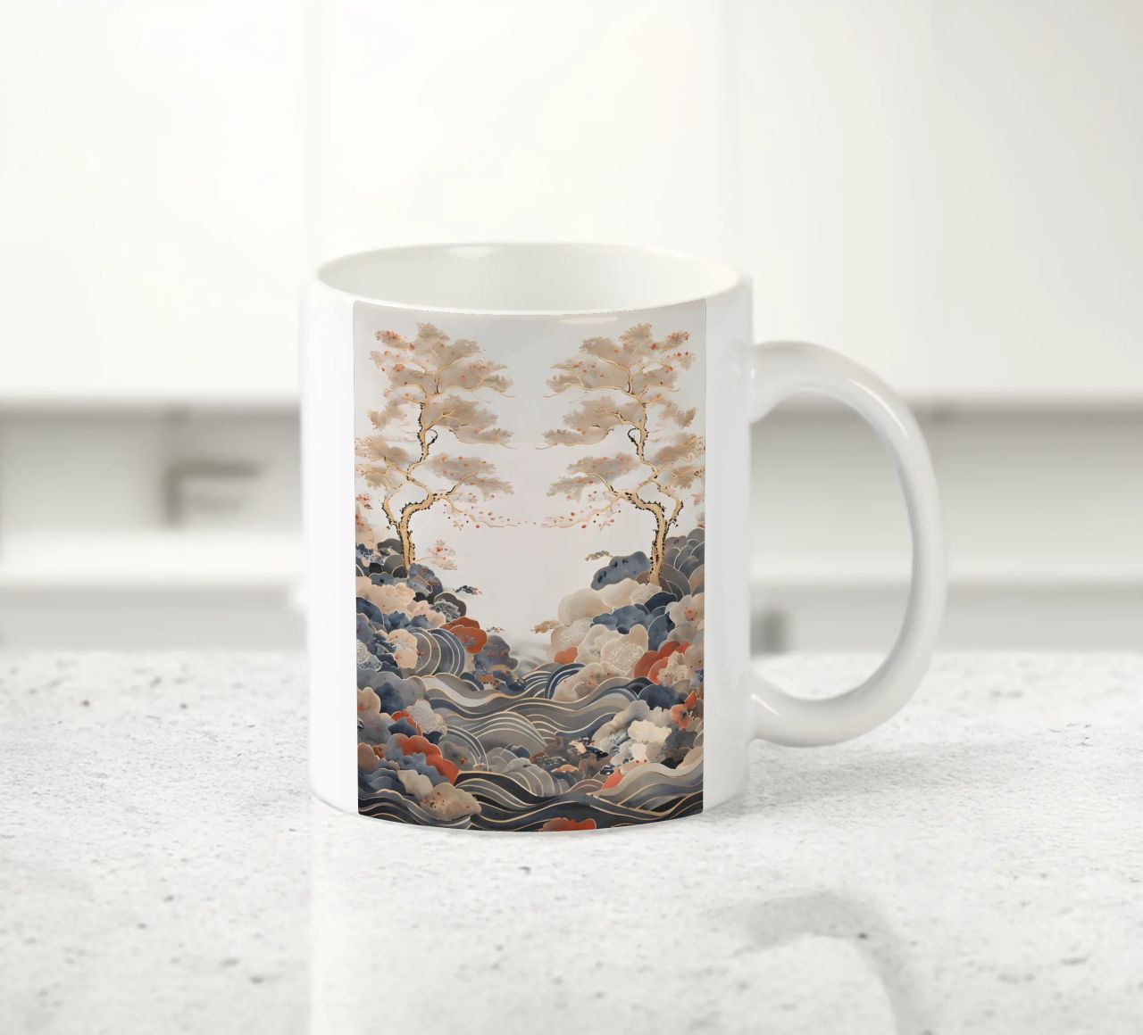 Serene pijnbomen en golven keramische mok van Artistic-shop