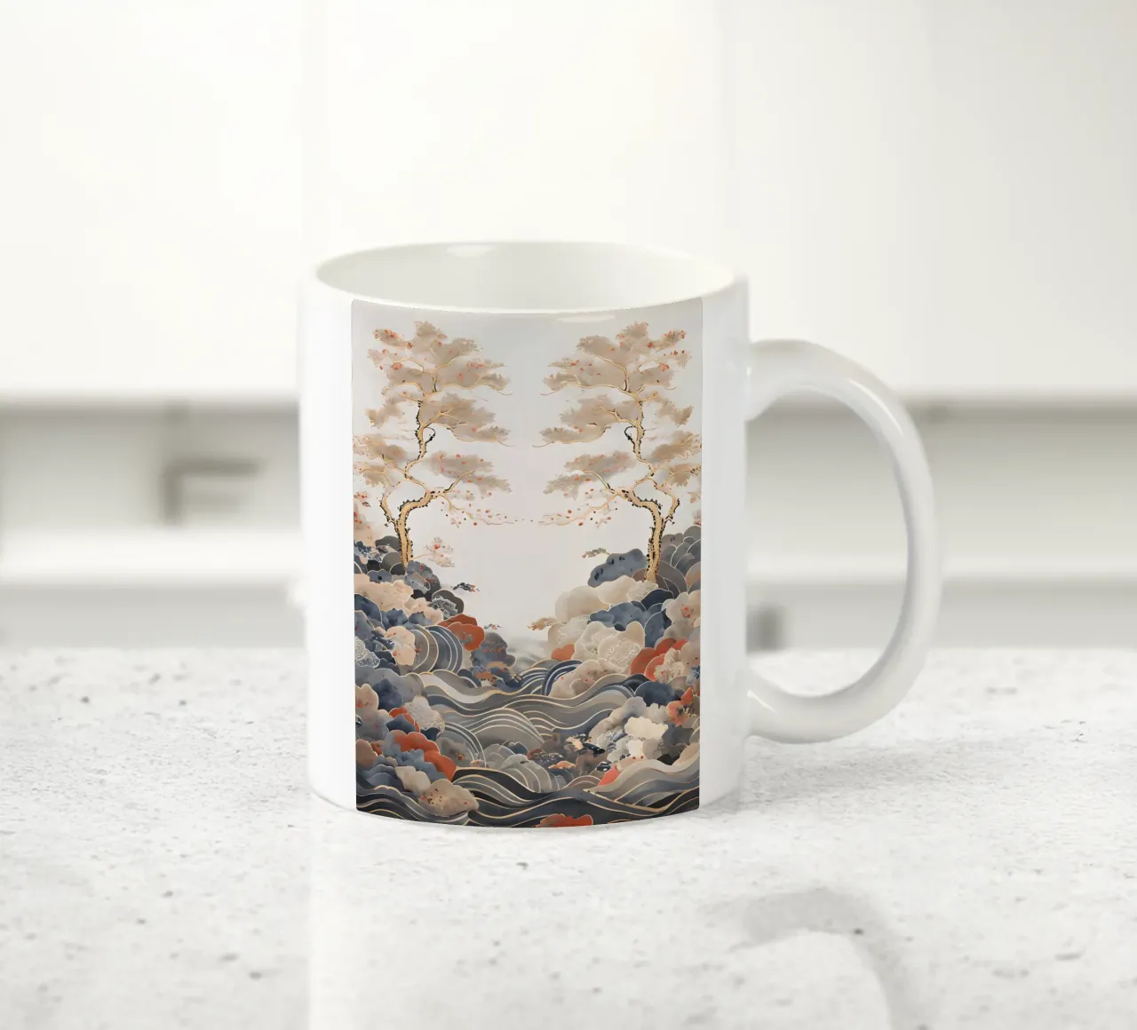 Pini sereni e onde ondeggianti tazza in ceramica da Artistic-shop