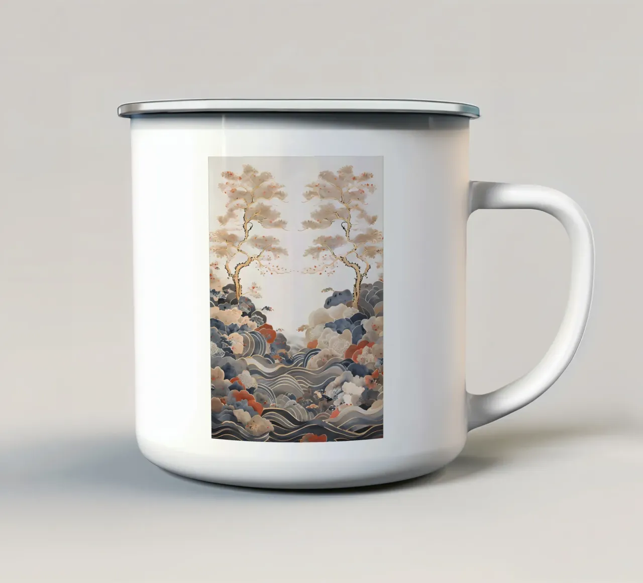 Ruhige Pinienbäume und rollende Wellen Emaille Tasse von Artistic-shop