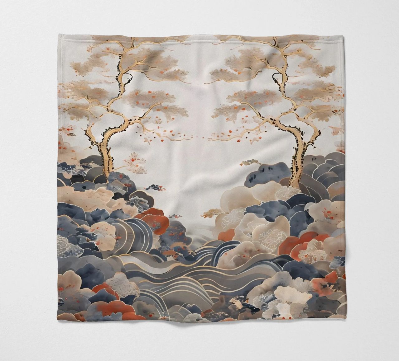 Serene Pine Trees and Rolling Waves fleece blanket by Artistic-shop