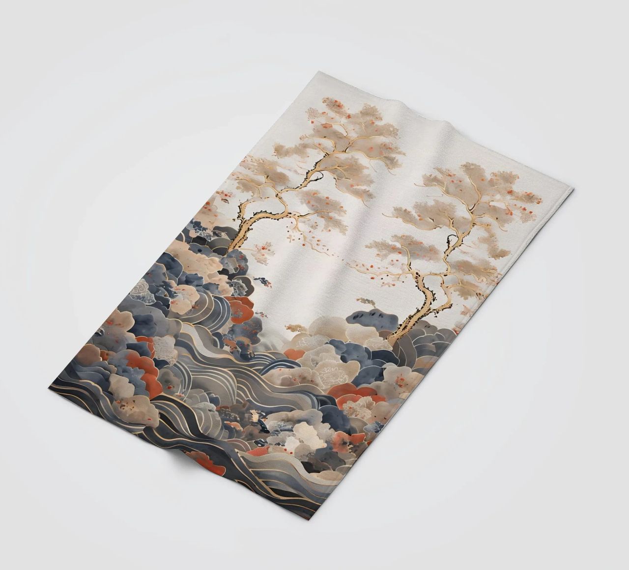 Serene Pine Trees and Rolling Waves fleece blanket by Artistic-shop
