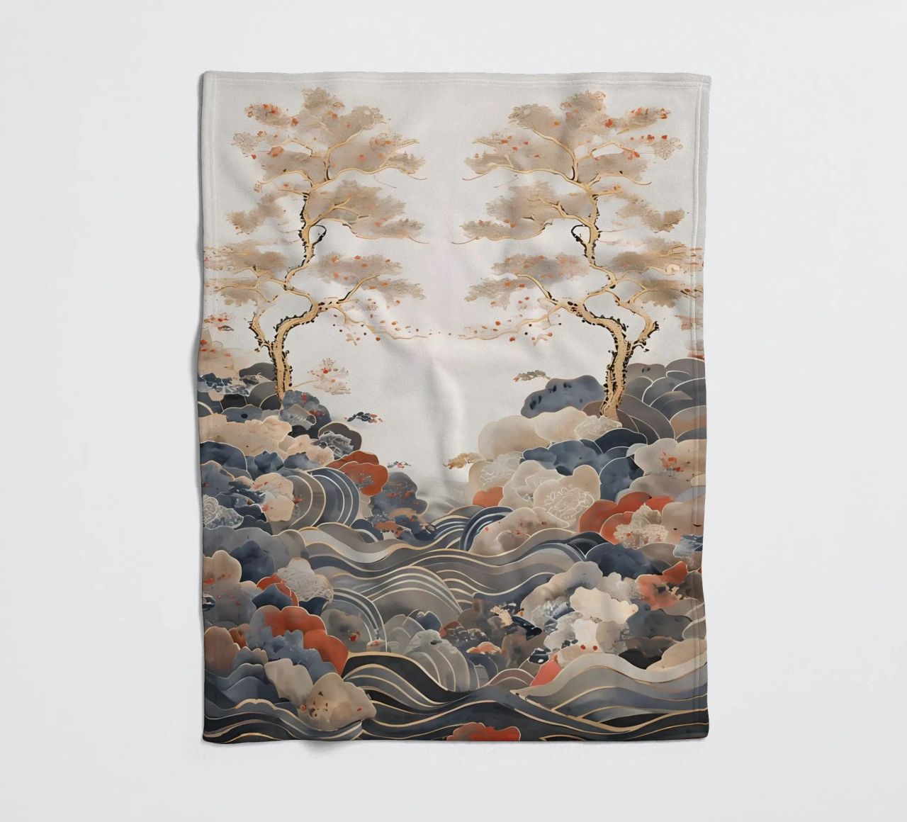 Serene Pine Trees and Rolling Waves fleece blanket by Artistic-shop