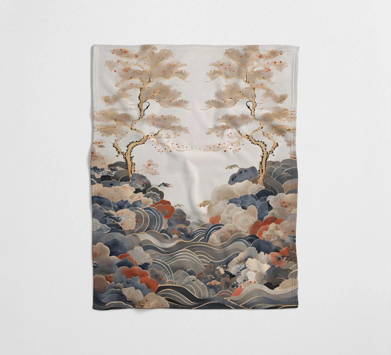 Serene Pine Trees and Rolling Waves fleece blanket by Artistic-shop