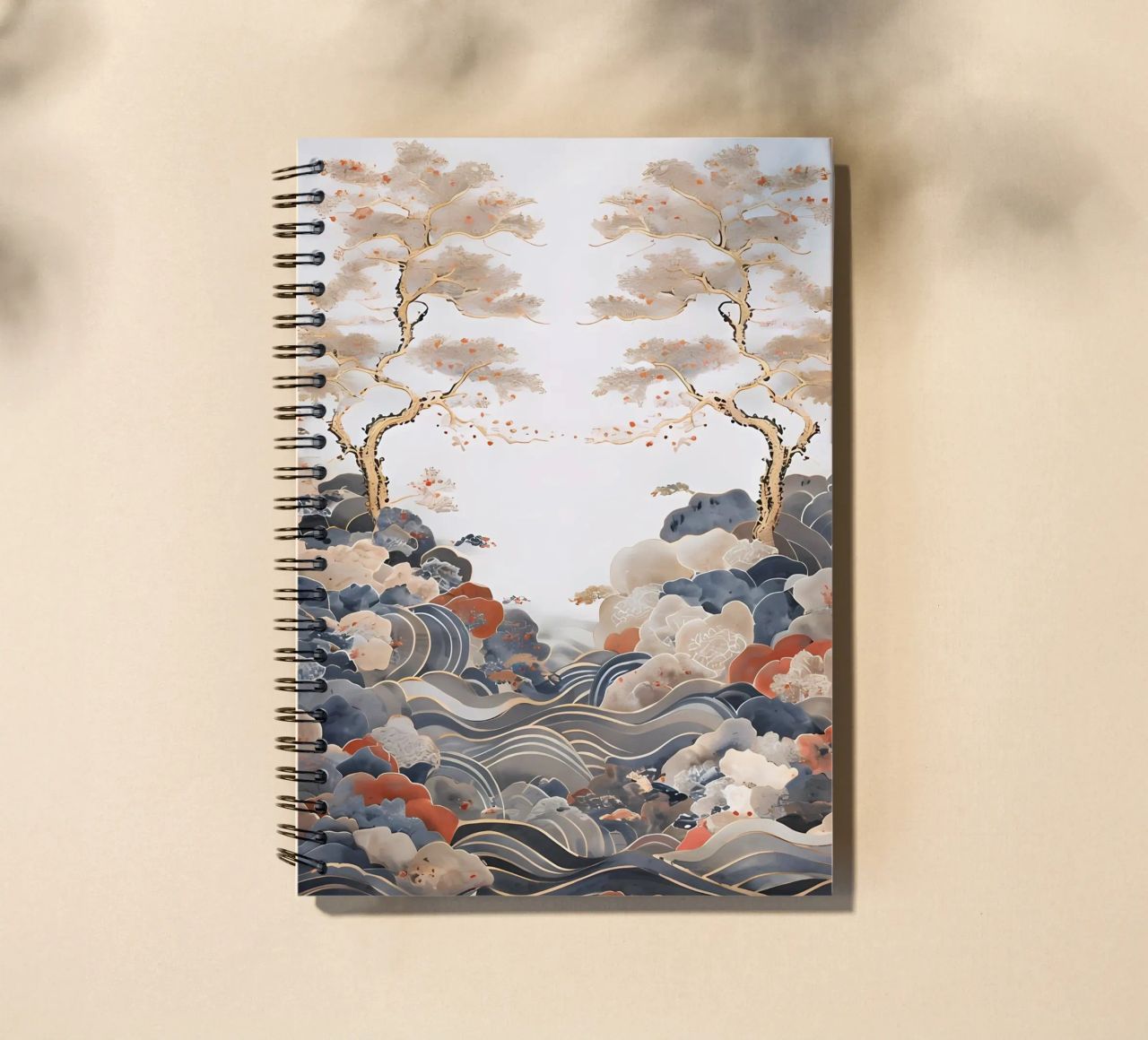 Serene Pine Trees and Rolling Waves spiral notebook by Artistic-shop