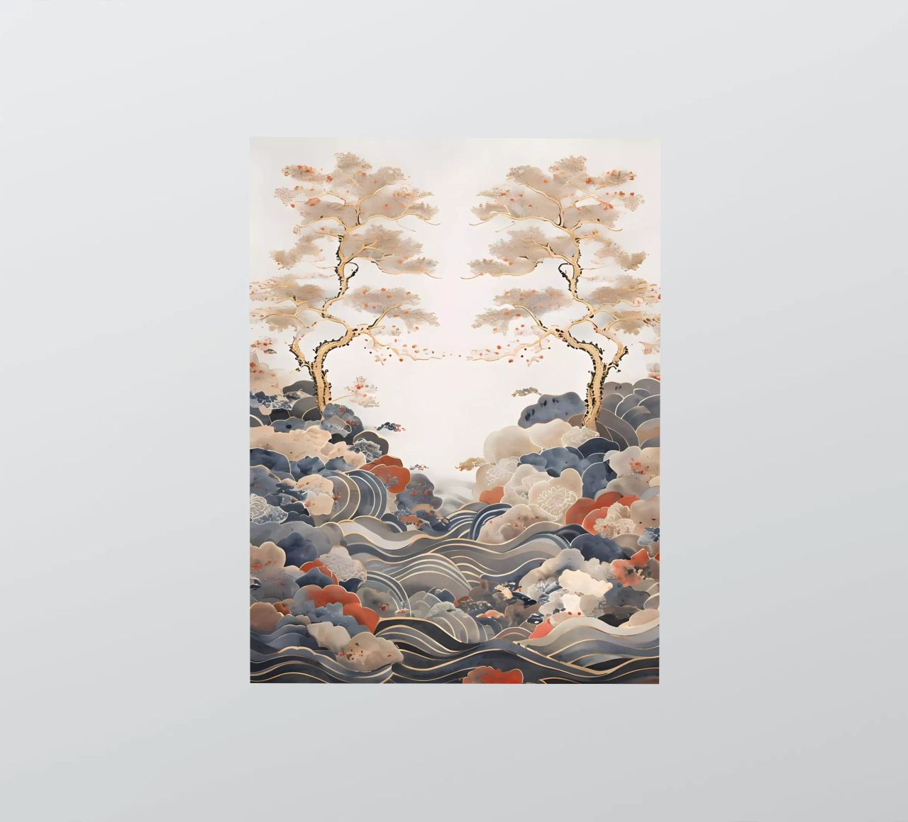 Serene Pine Trees and Rolling Waves sticker by Artistic-shop