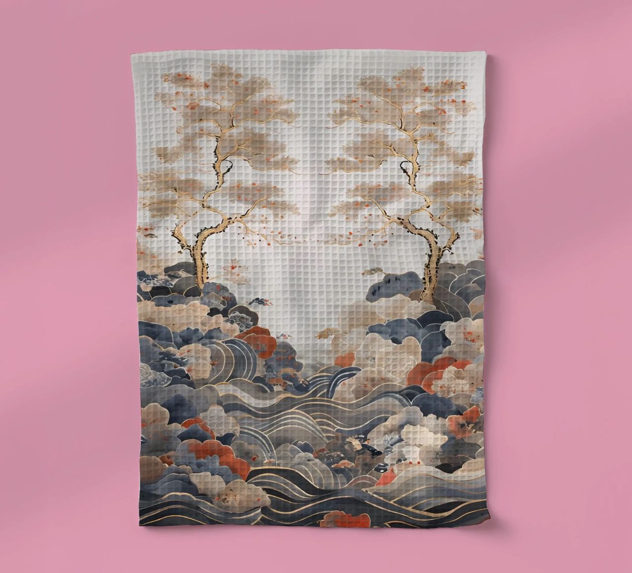 Serene Pine Trees and Rolling Waves tea towel by Artistic-shop