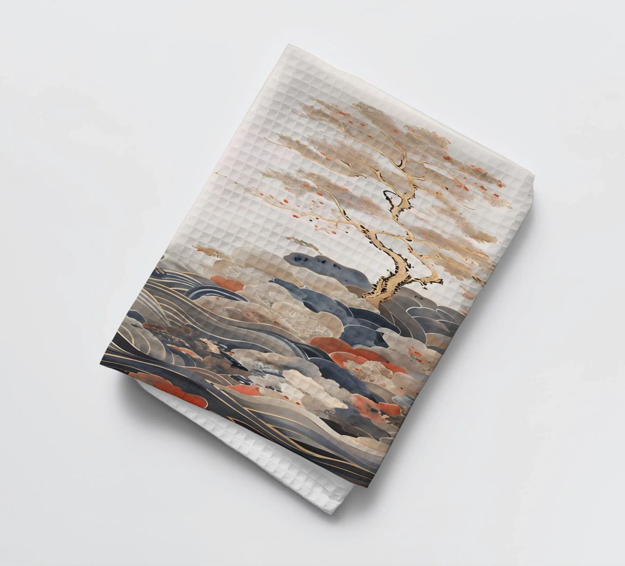 Serene Pine Trees and Rolling Waves tea towel by Artistic-shop