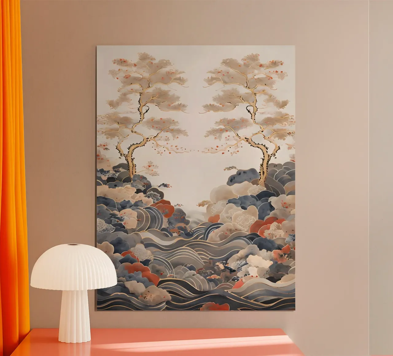 Serene pijnbomen en golven hahnemühle van Artistic-shop