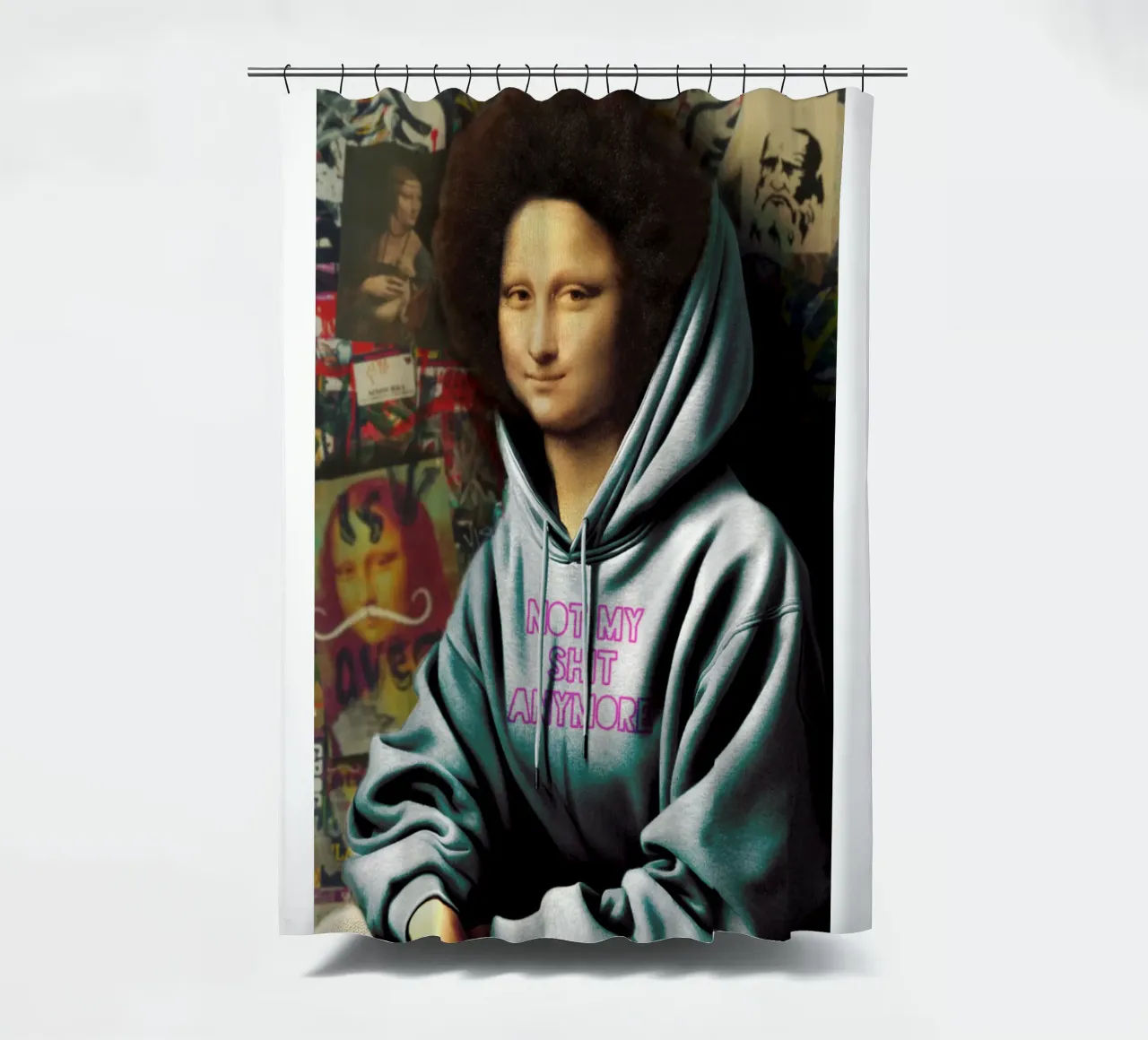 Monna Lisa "Not my shit" - Arte moderna e audace per il vostro spazio tenda da doccia da Studio Mooodz
