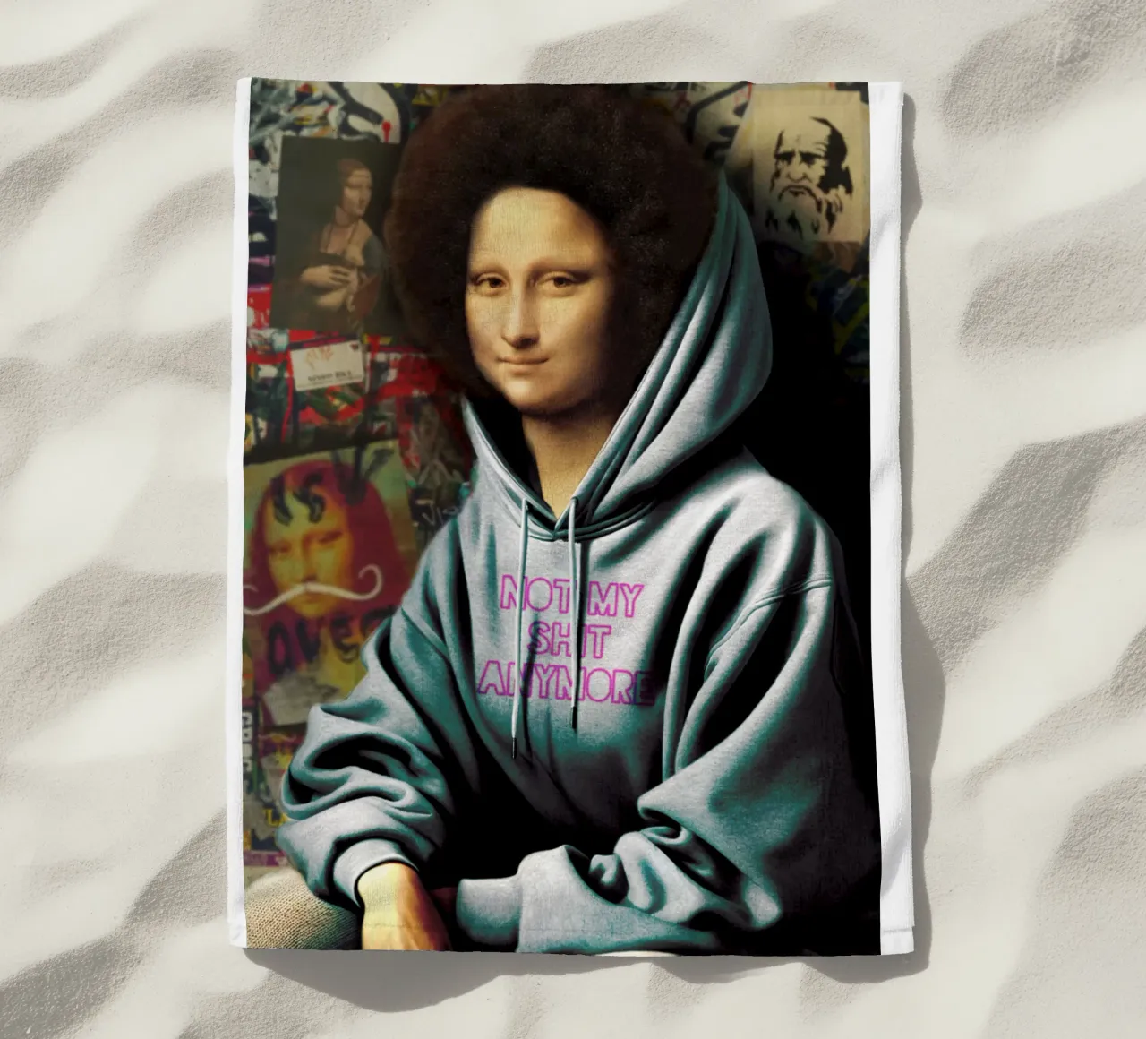 Monna Lisa "Not my shit" - Arte moderna e audace per il vostro spazio telo mare da Studio Mooodz
