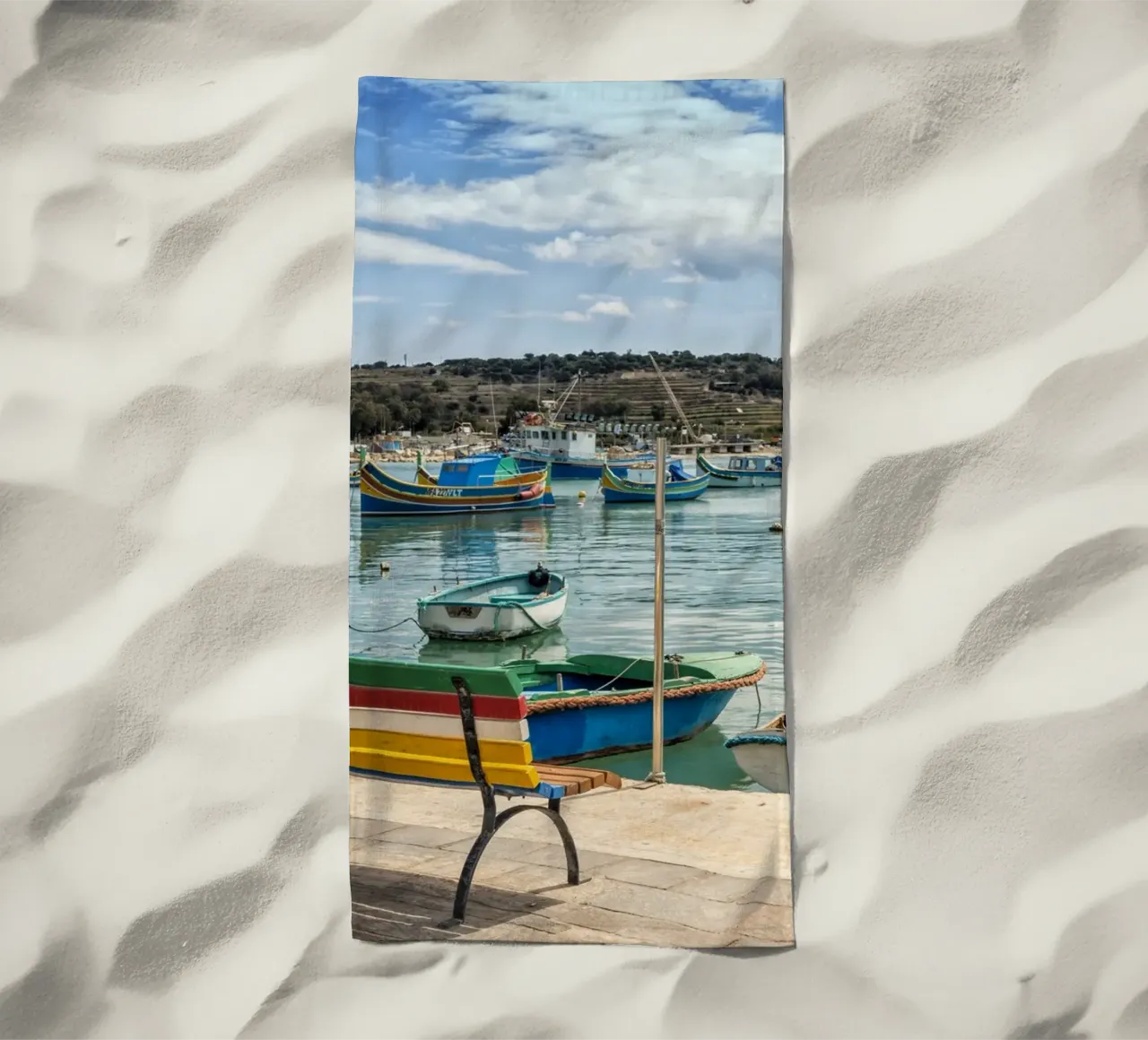 Fishingboats beach towel by Curious Collections by Marielle Leenders