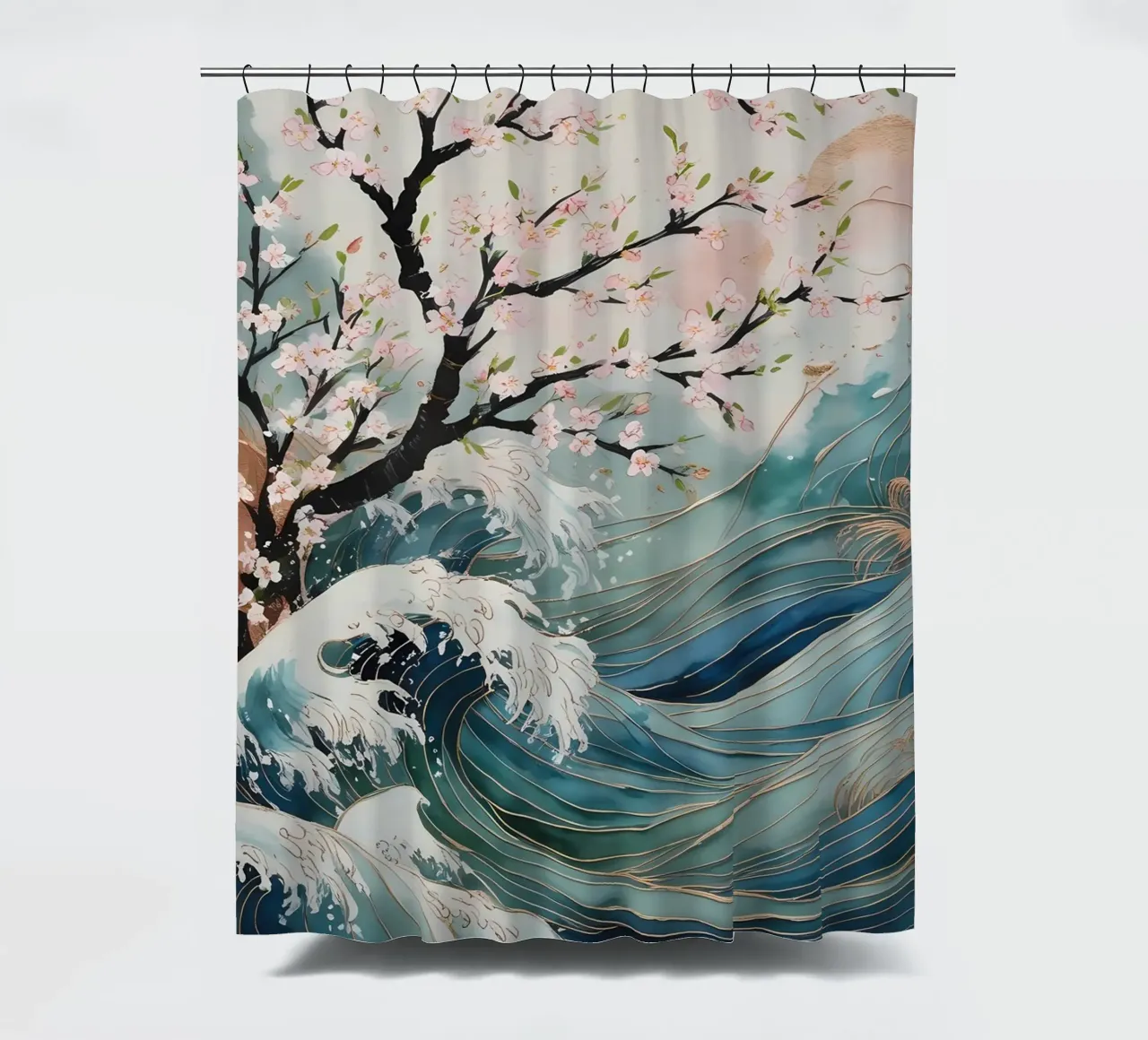 Serene Waves and Blossoming Hope shower curtain by Artistic-shop