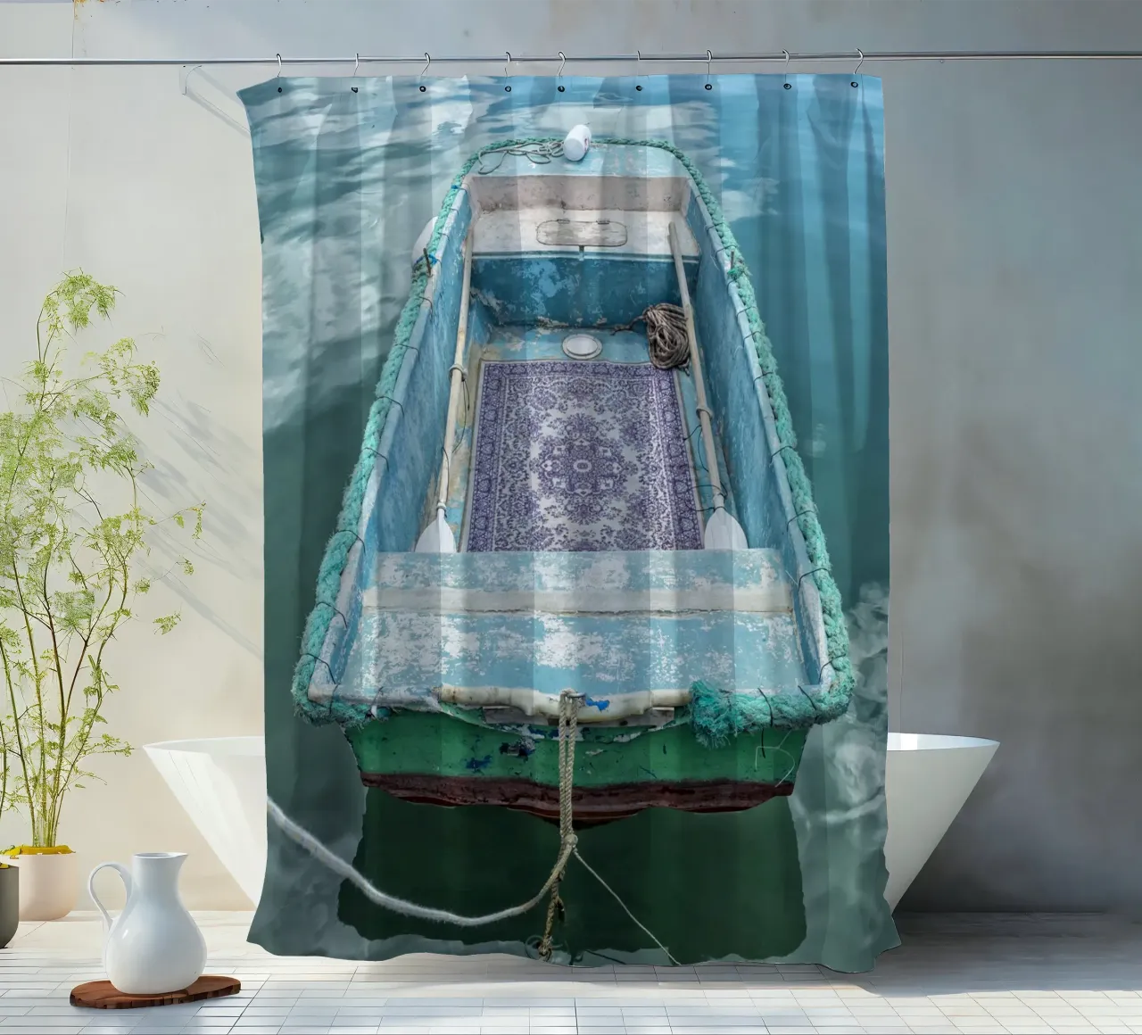 Oldtimer-Fischerboot Duschvorhang von Curious Collections by Marielle Leenders
