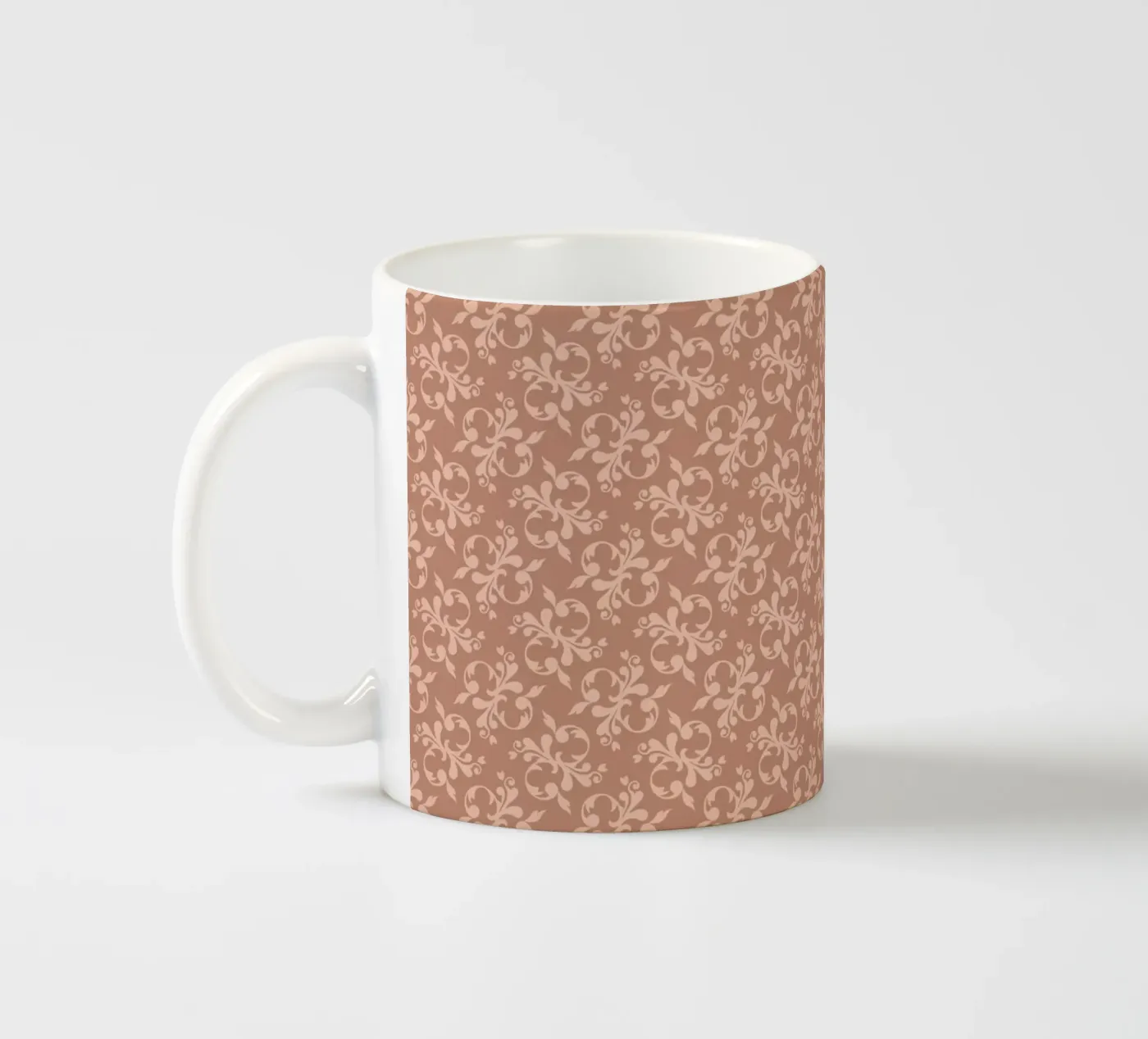 Arabesque Peach pattern ceramic mug by Vivi Nicolin