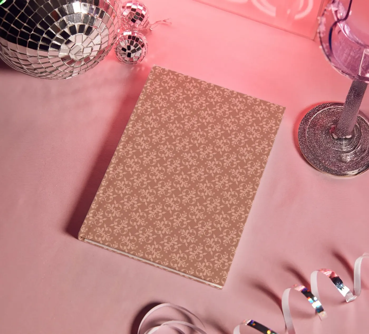 Arabesque Peach pattern notebook by Vivi Nicolin