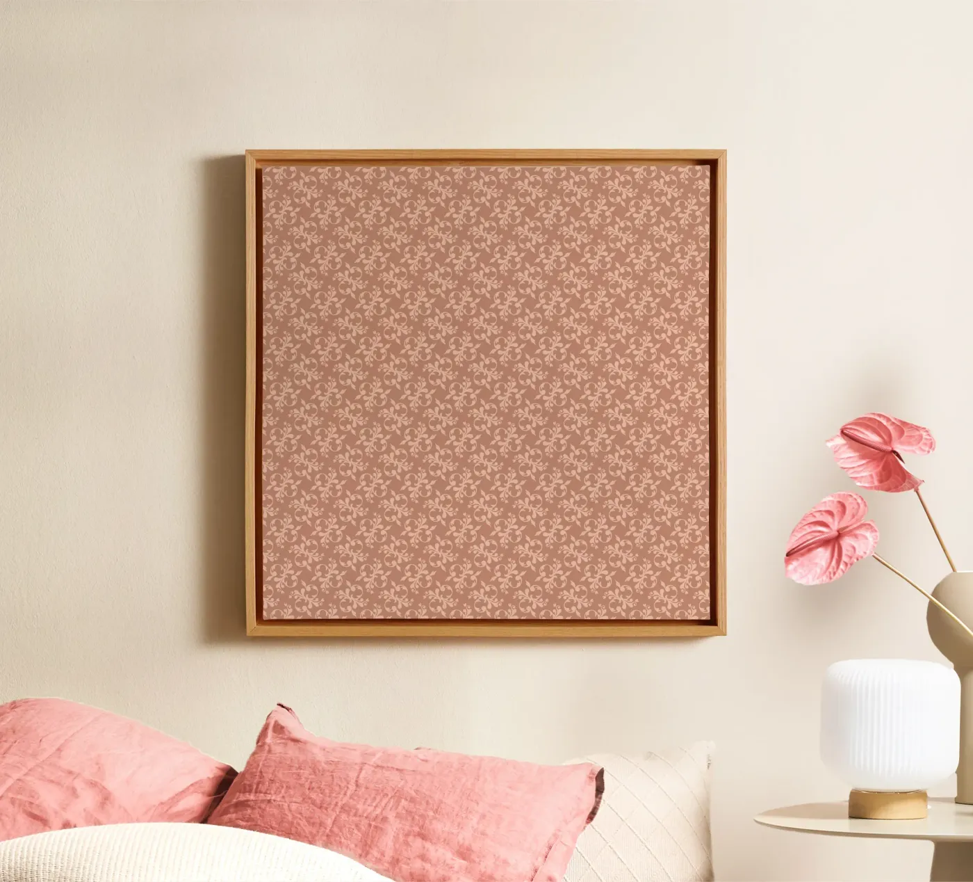 Arabesque Peach pattern canvas van Vivi Nicolin