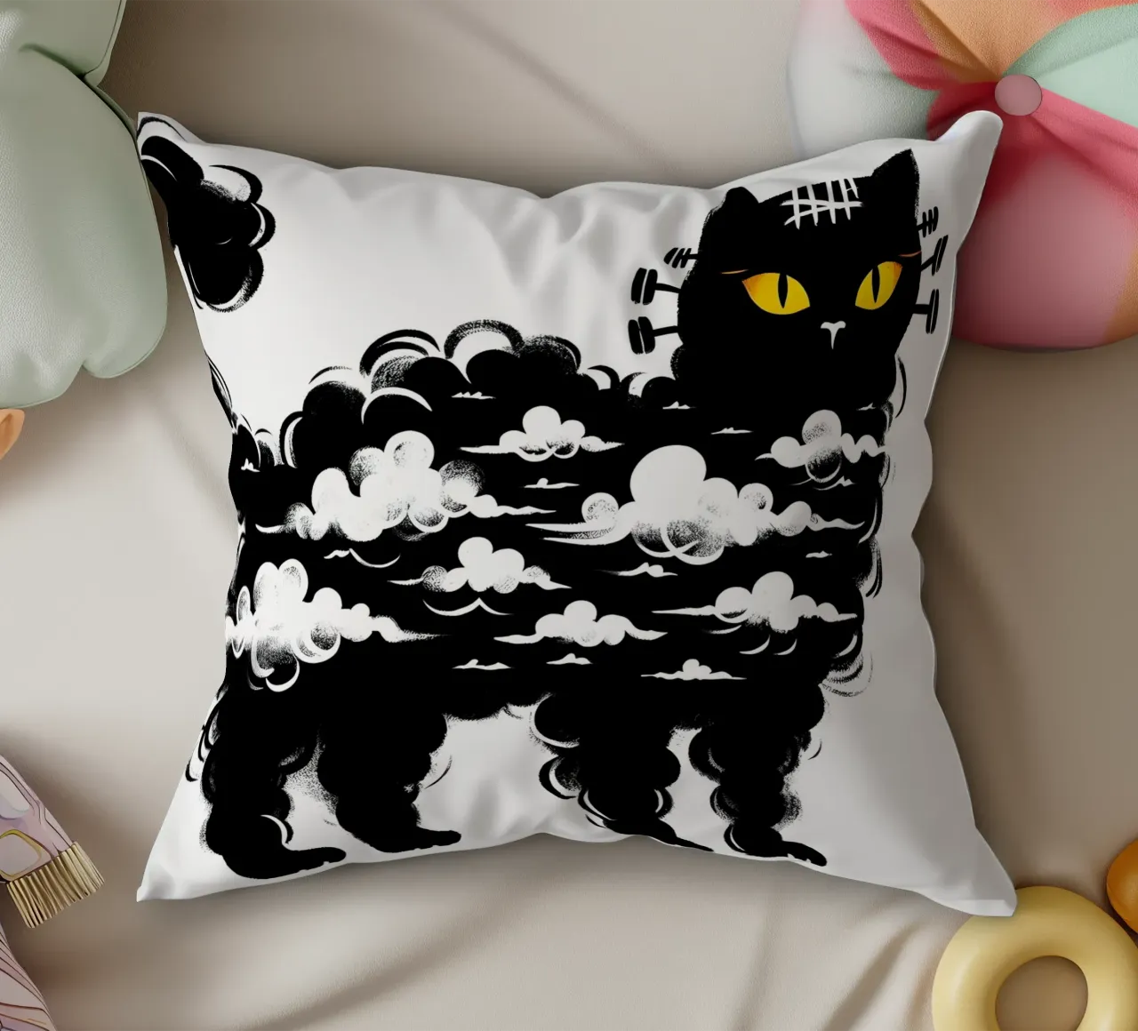 Il gatto di Frankenstein cuscino da ARTOMATIC