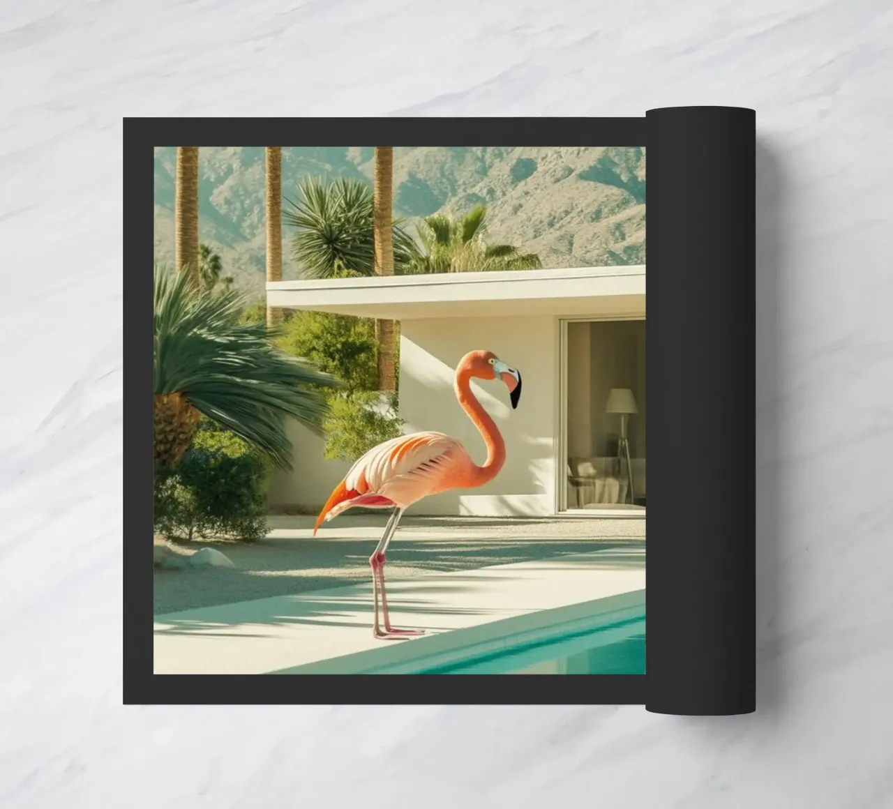 Flamingo by the pool Art doormat by Carinaprint