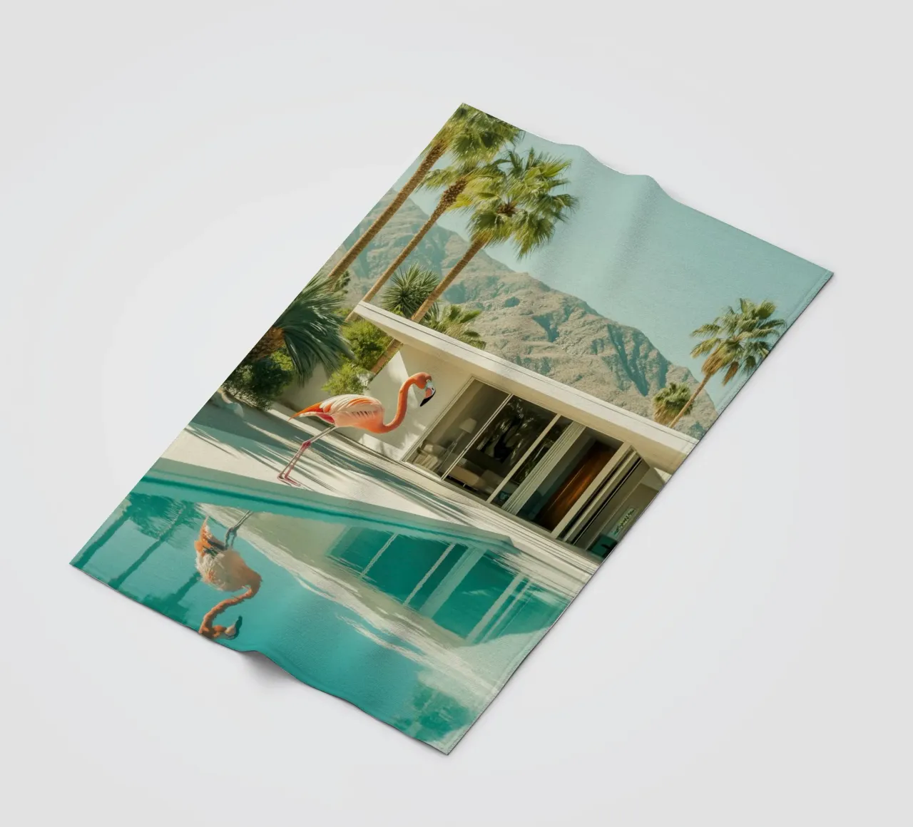 Flamingo by the pool Art fleece blanket by Carinaprint