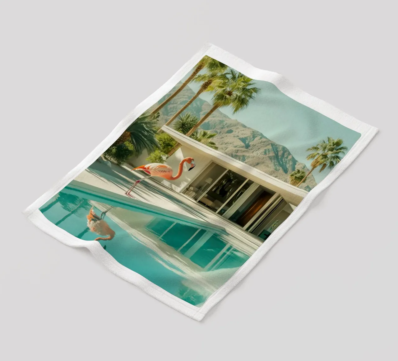 Flamingo by the pool Art fleece blanket by Carinaprint