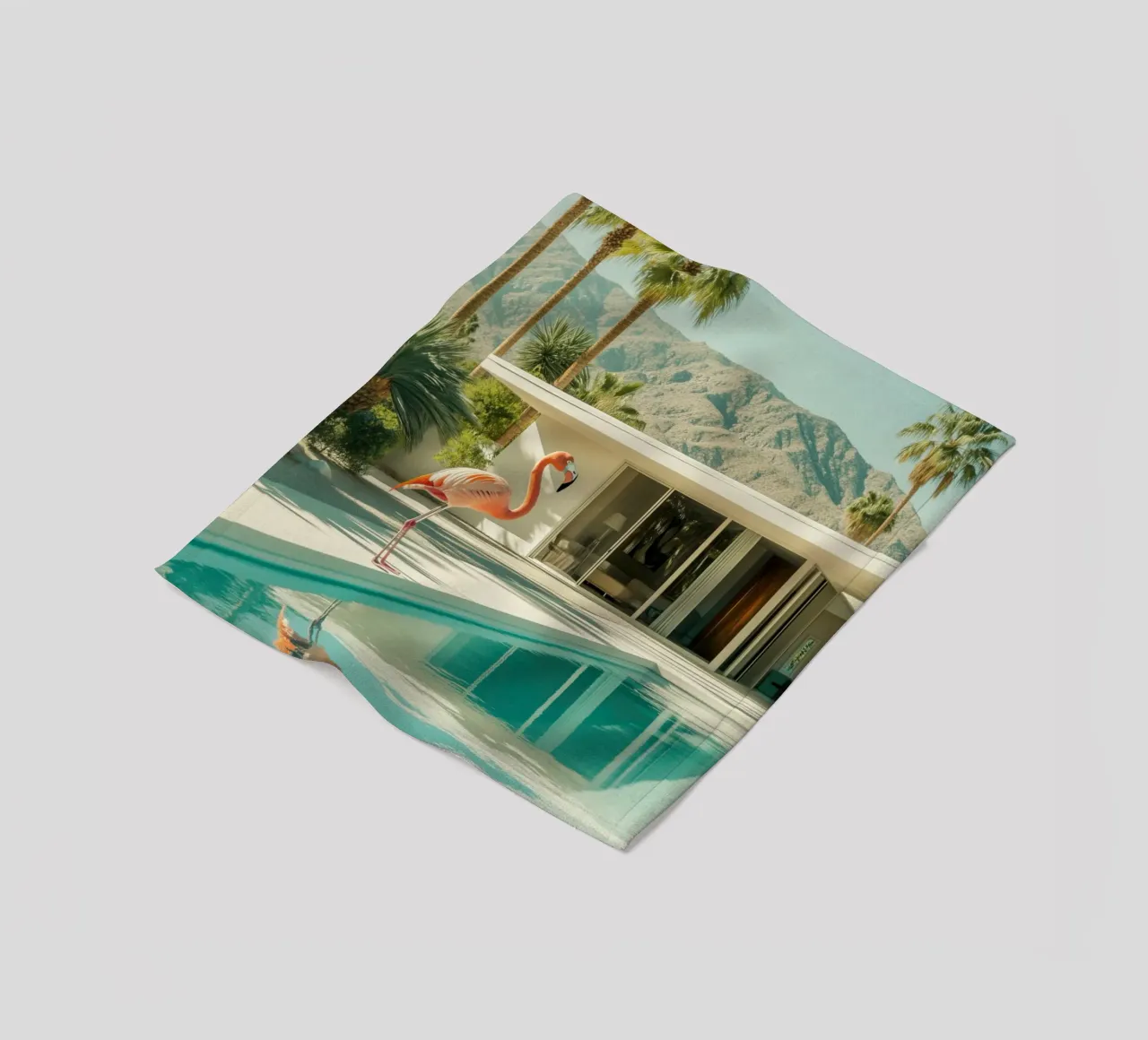 Flamingo by the pool Art fleece blanket by Carinaprint