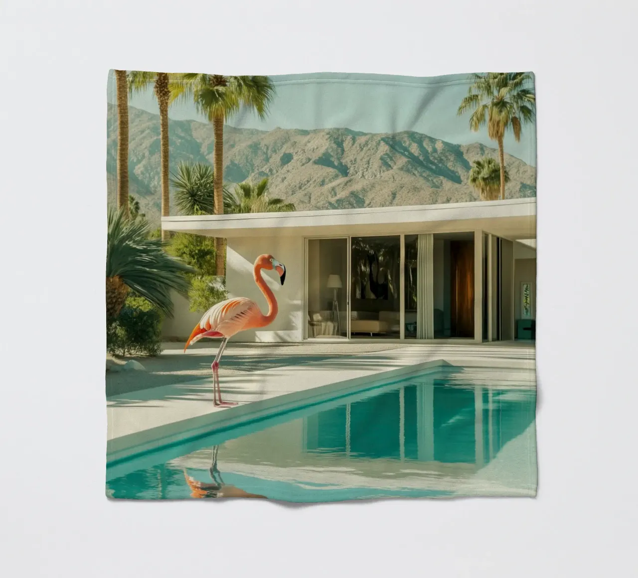 Flamingo by the pool Art fleece blanket by Carinaprint