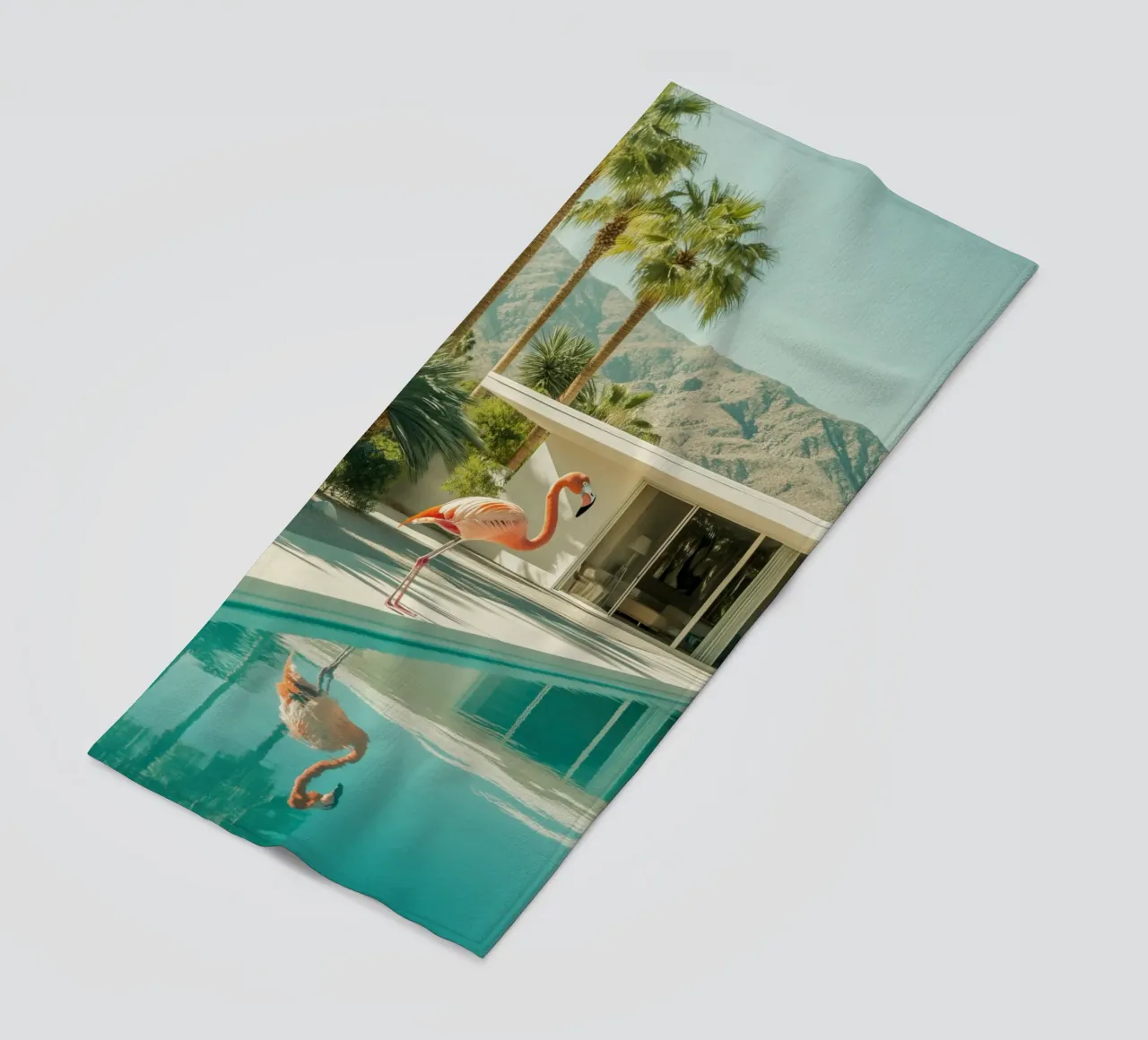 Flamingo by the pool Art beach towel by Carinaprint