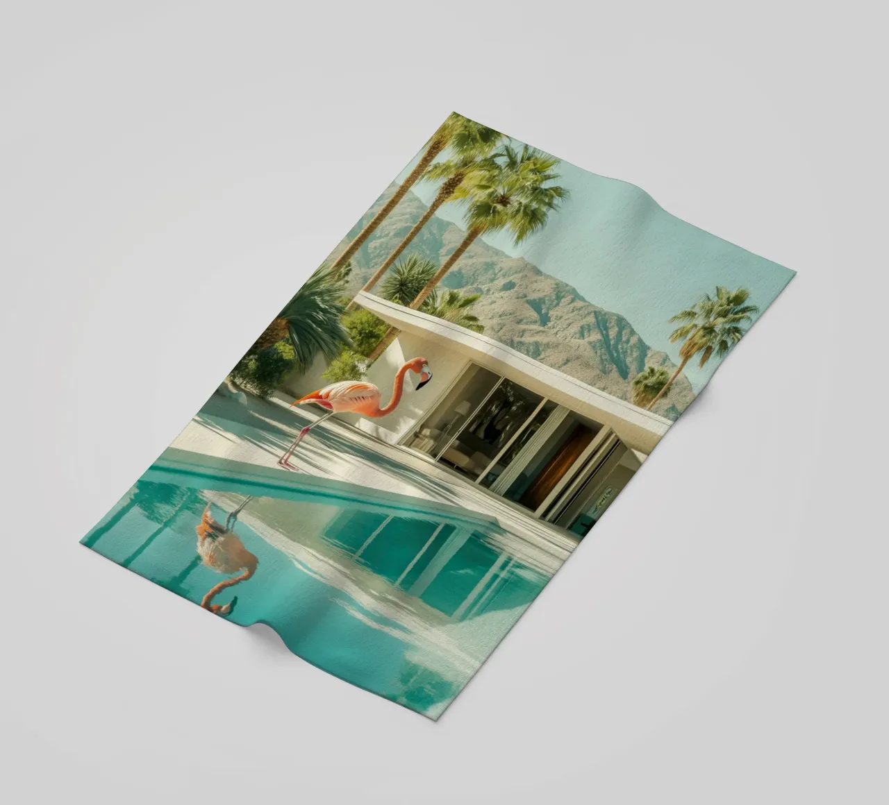 Flamingo by the pool Art beach towel by Carinaprint