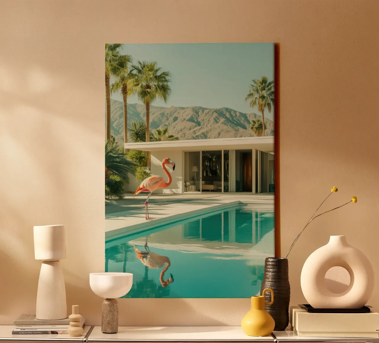 Flamingo by the pool Art canvas by Carinaprint