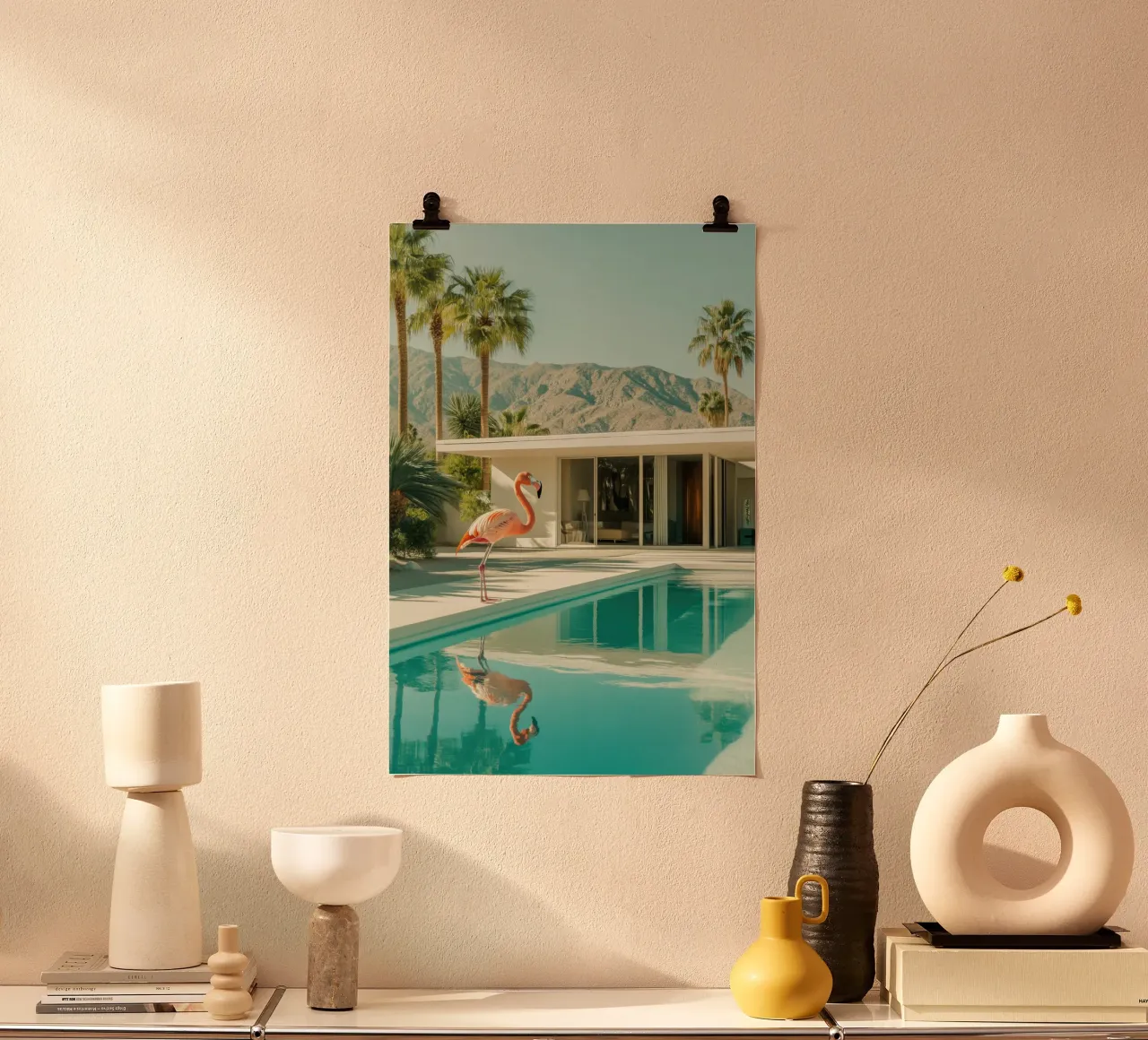 Flamingo by the pool Art hahnemühle by Carinaprint