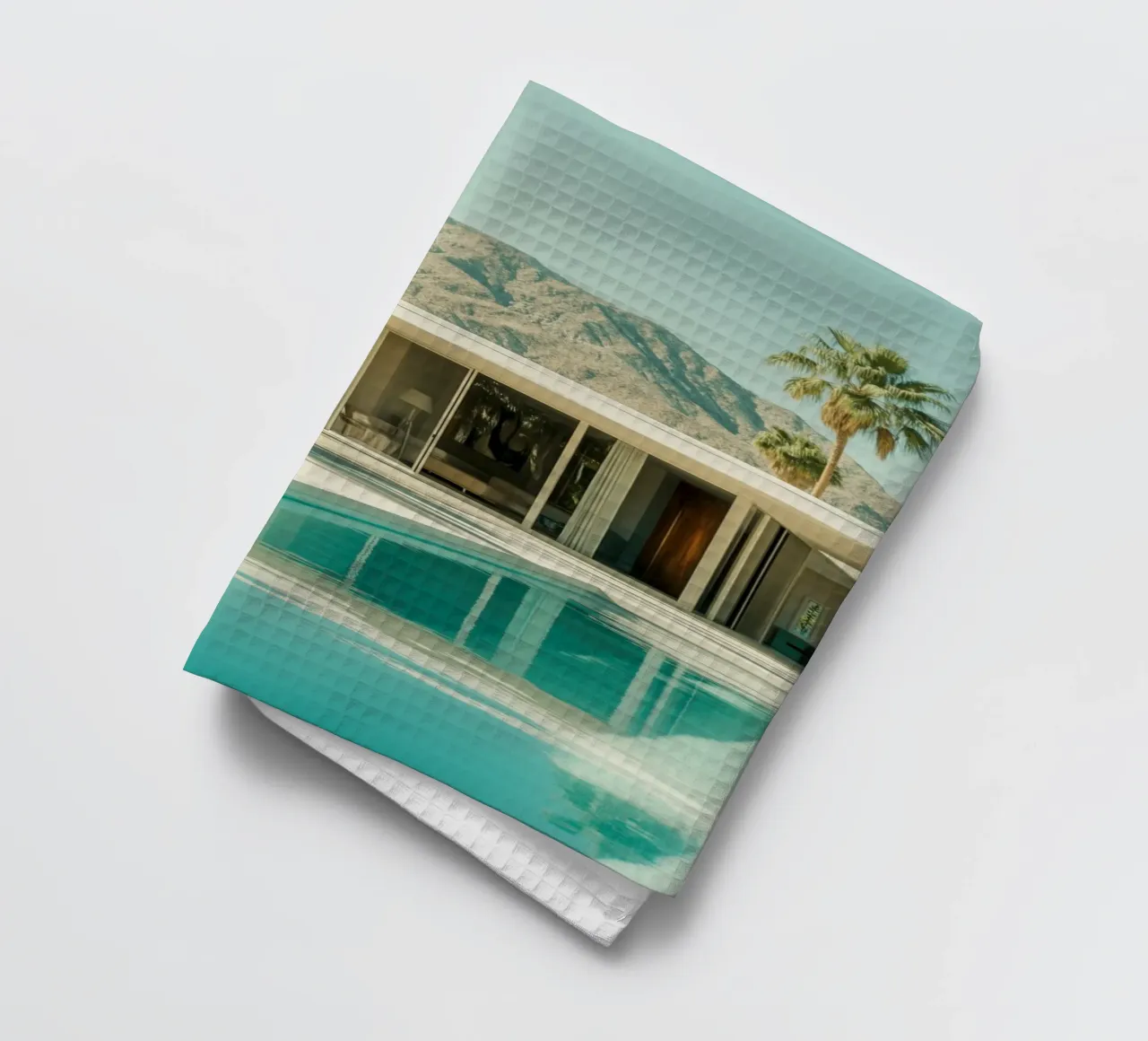 Flamingo by the pool Art tea towel by Carinaprint