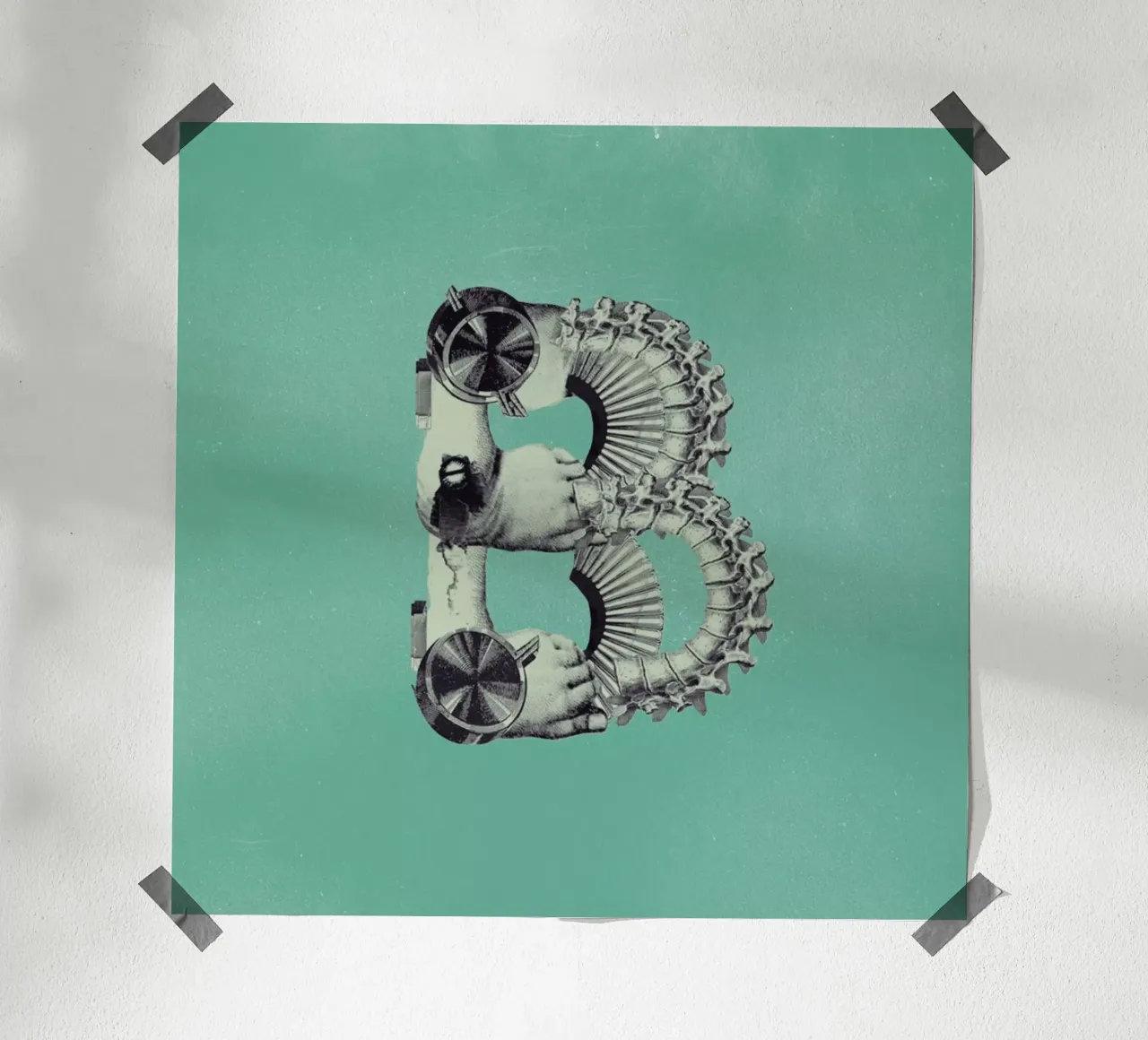 Steampunk Alphabet Letter B poster con telaio in legno da Birgit Palma