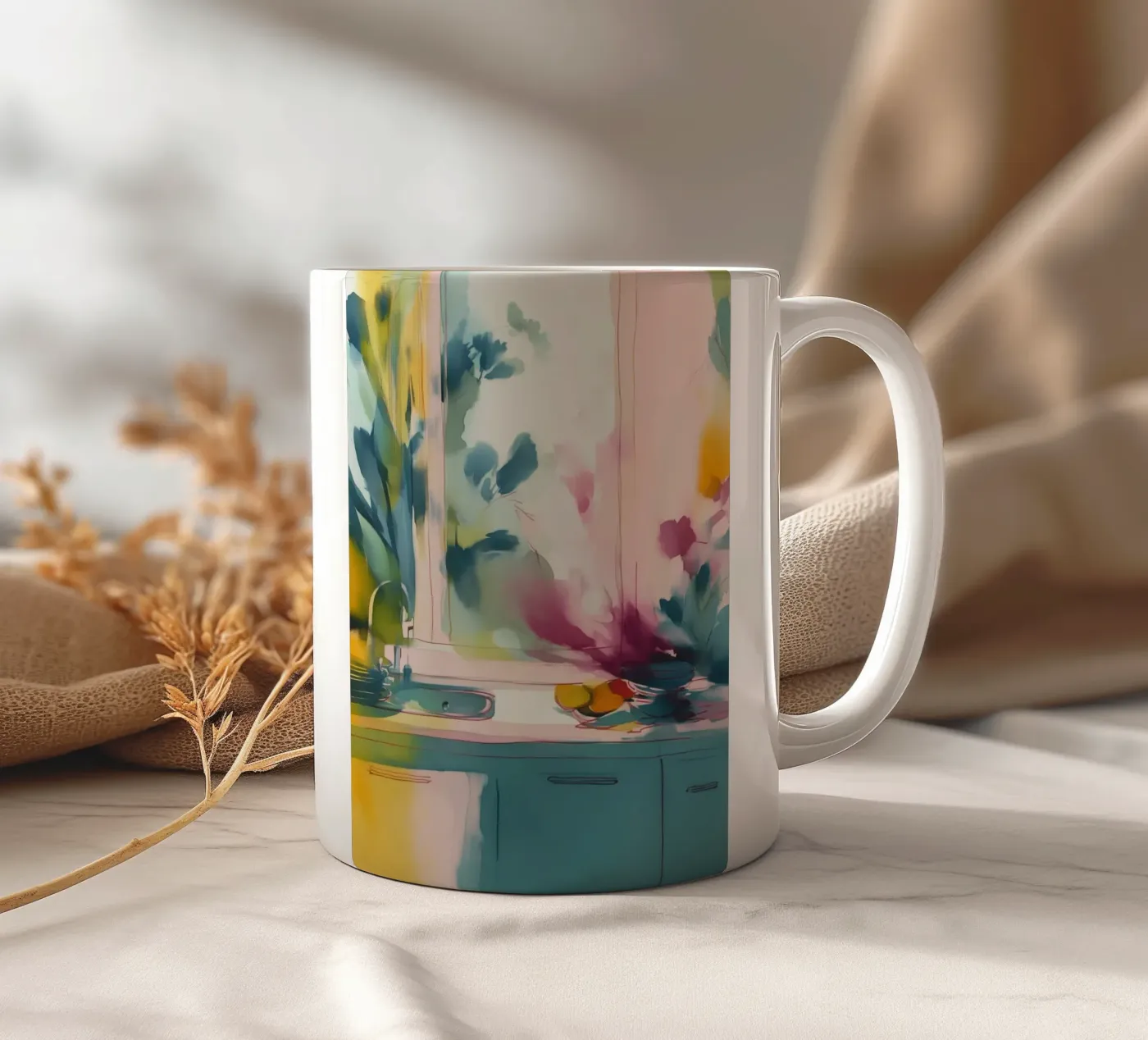 Abstract Kitchen Interior ceramic mug by Hazia