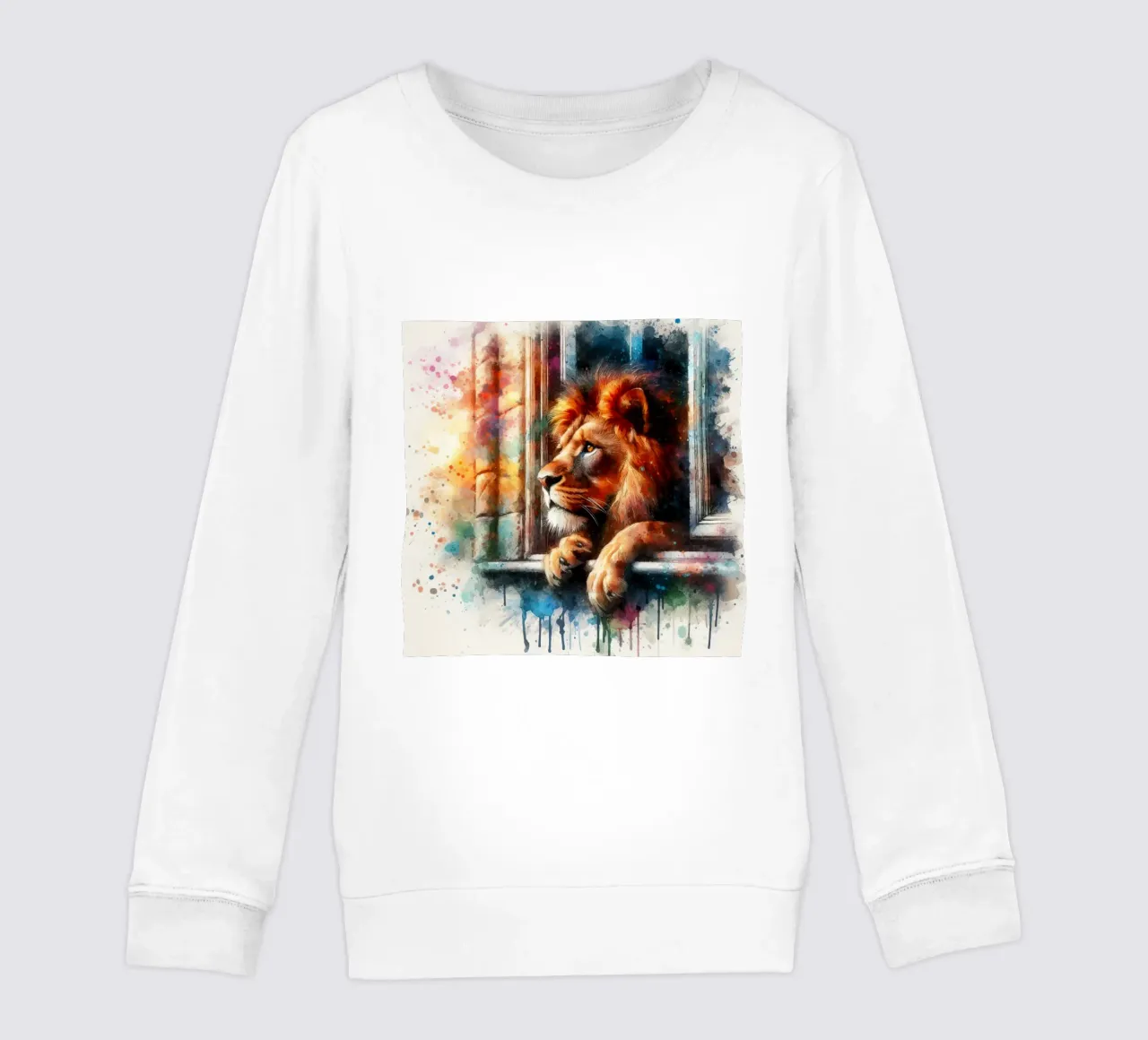 un león en la ventana sudadera para niño de 🎁 ARTVI-SHOP