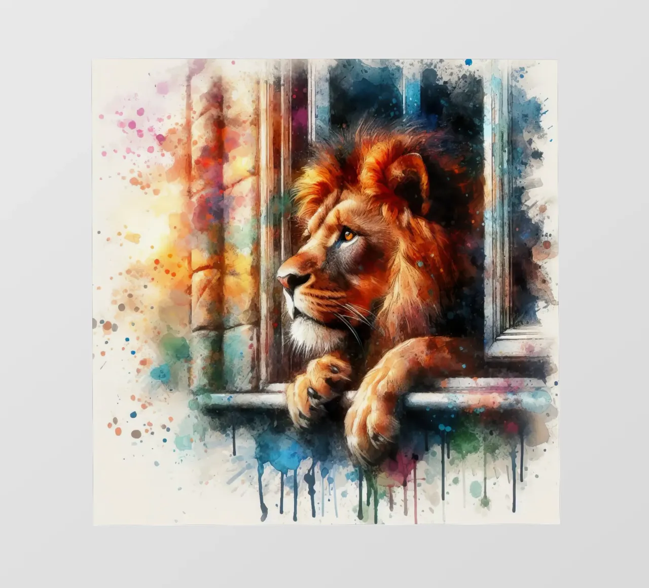un leone alla finestra carta da parati fotografica da 🎁 ARTVI-SHOP
