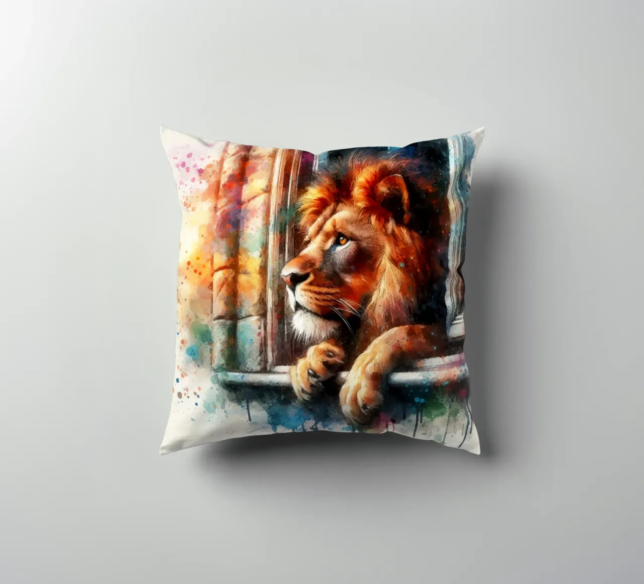 un leone alla finestra cuscino da 🎁 ARTVI-SHOP
