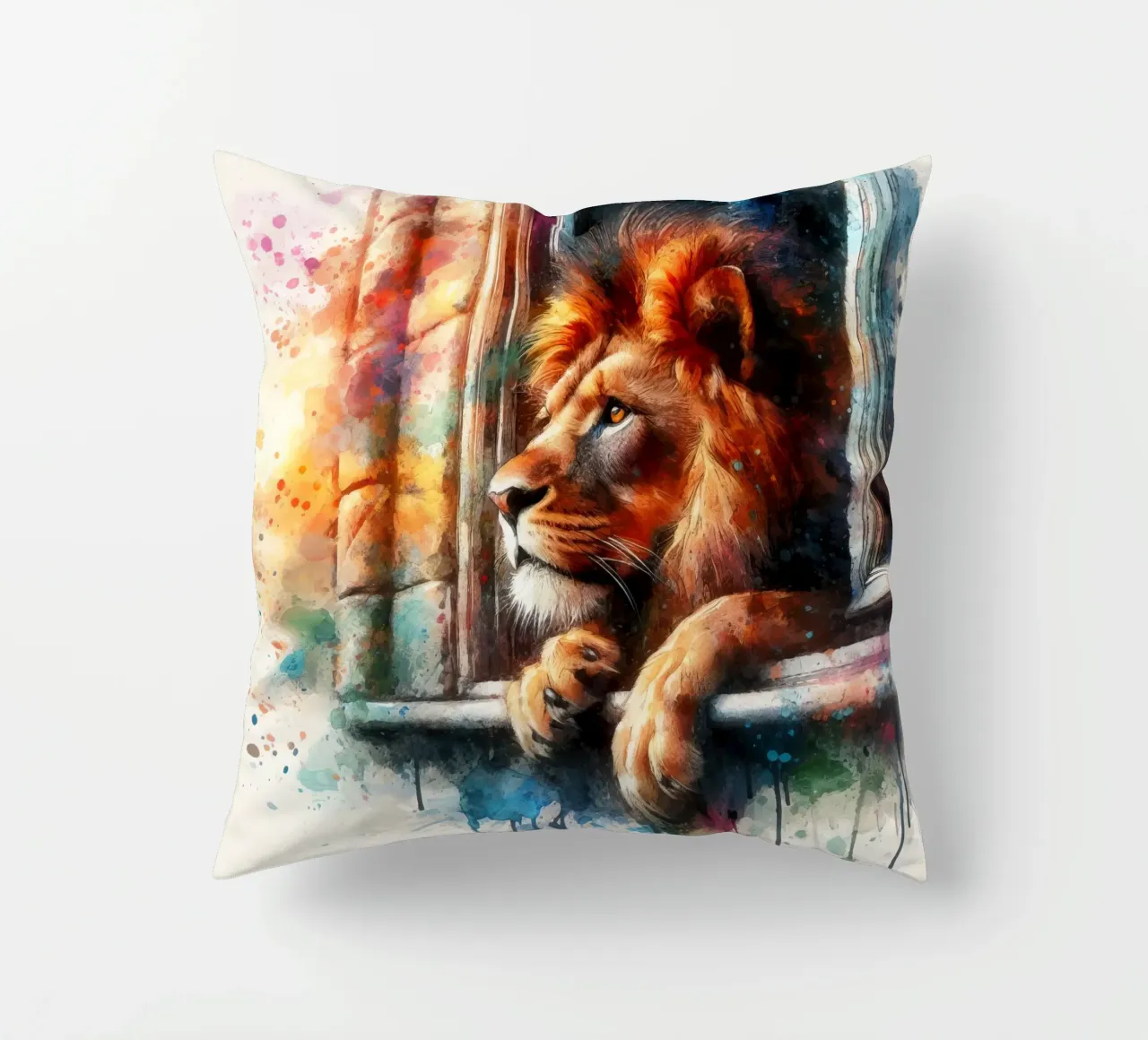 un leone alla finestra cuscino da 🎁 ARTVI-SHOP