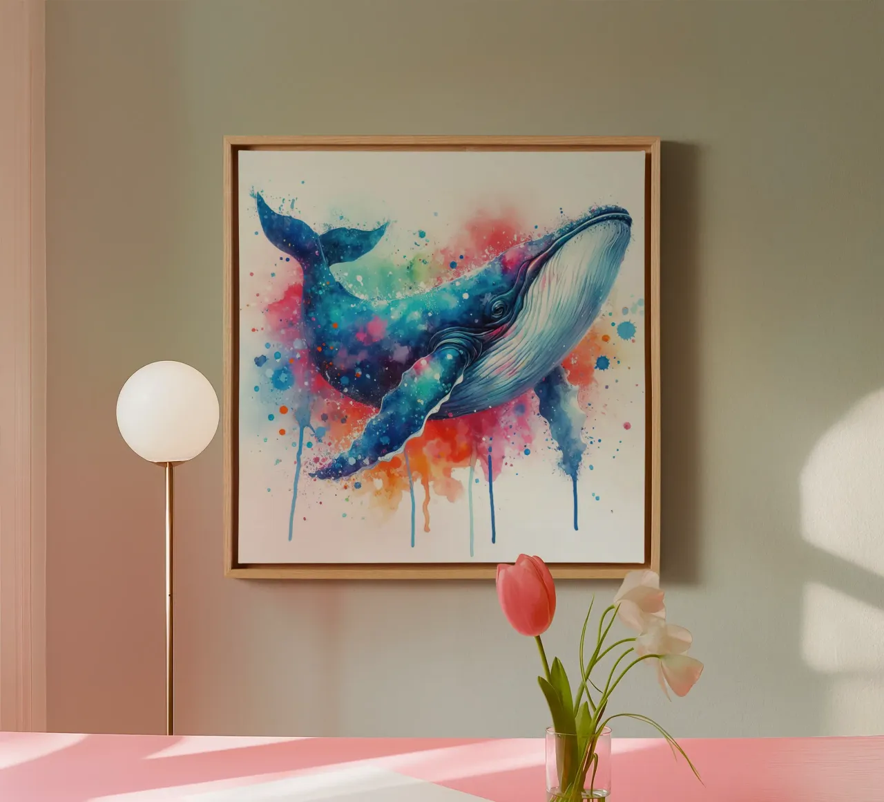 Balena in acquerello tela con Cornice a cassetta da 🎁 ARTVI-SHOP