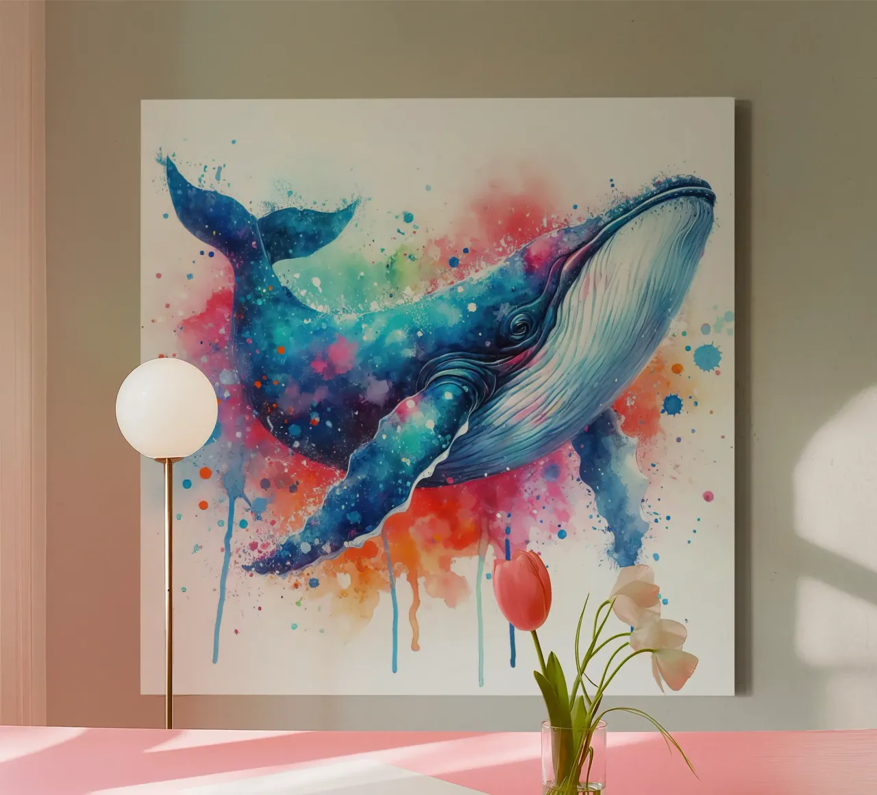 Balena in acquerello tela con Cornice a cassetta da 🎁 ARTVI-SHOP