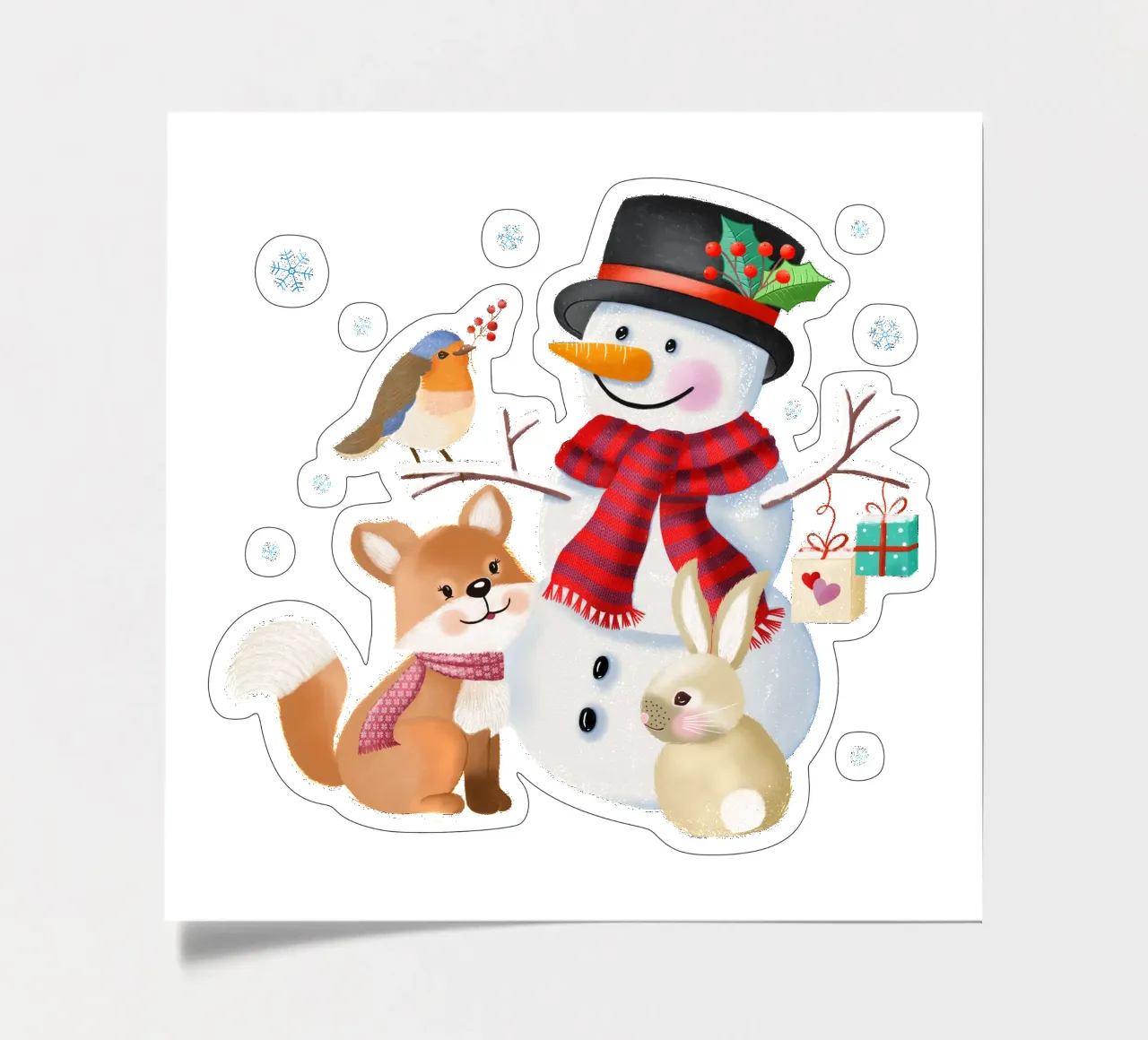 Christmas winter landscape with snowman, fox and rabbit sticker sheet by CalliLetters