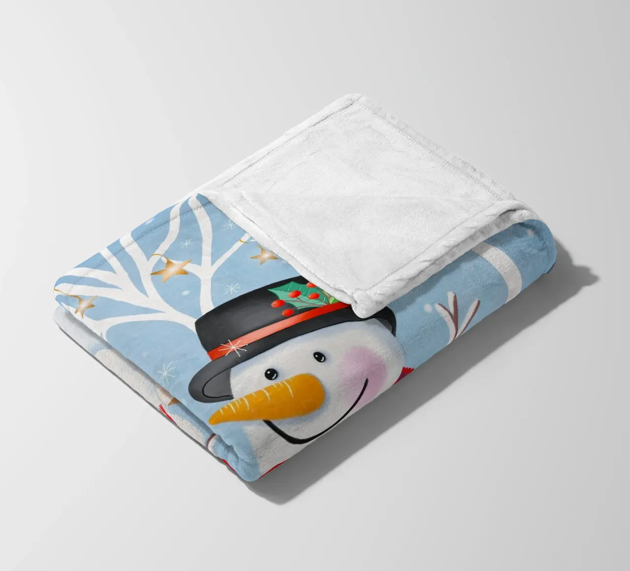 Paesaggio invernale natalizio con pupazzo di neve, volpe e coniglio coperta in pile da CalliLetters