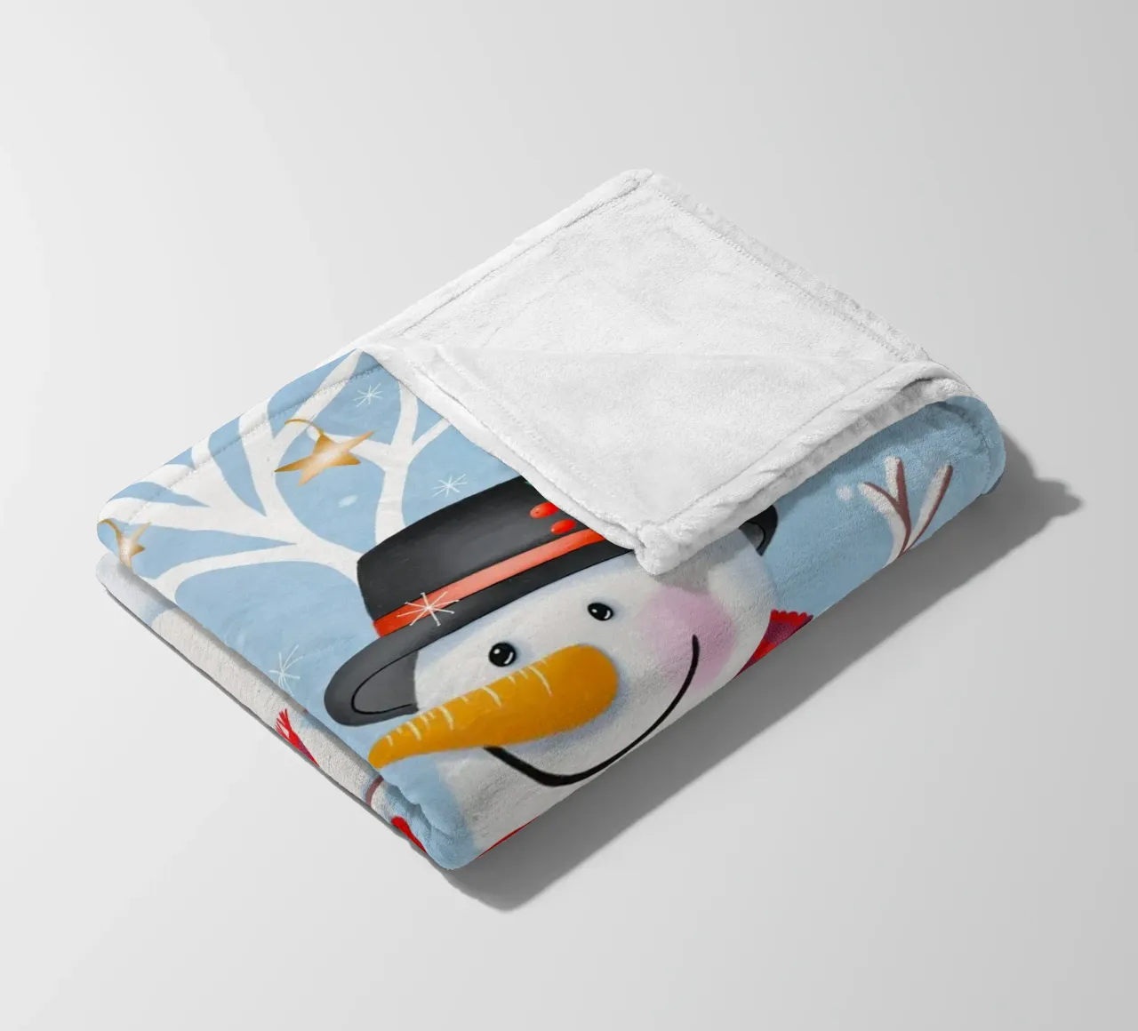 Paesaggio invernale natalizio con pupazzo di neve, volpe e coniglio coperta in pile da CalliLetters