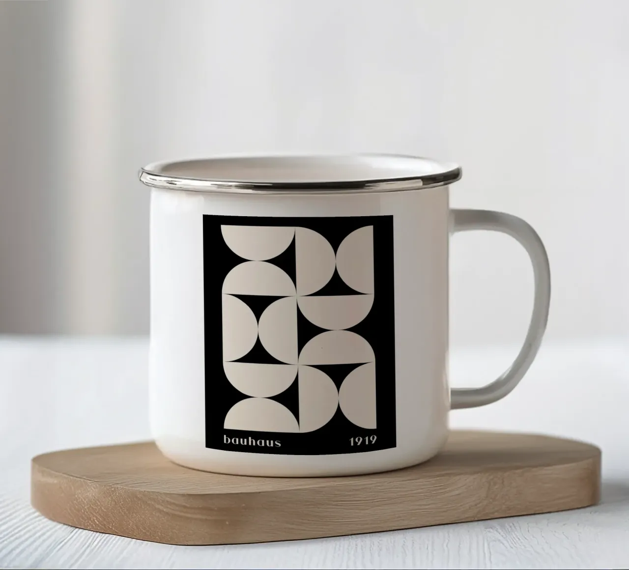 Geometria Bauhaus - Poster minimalista in bianco e nero tazza in smalto da Whole©