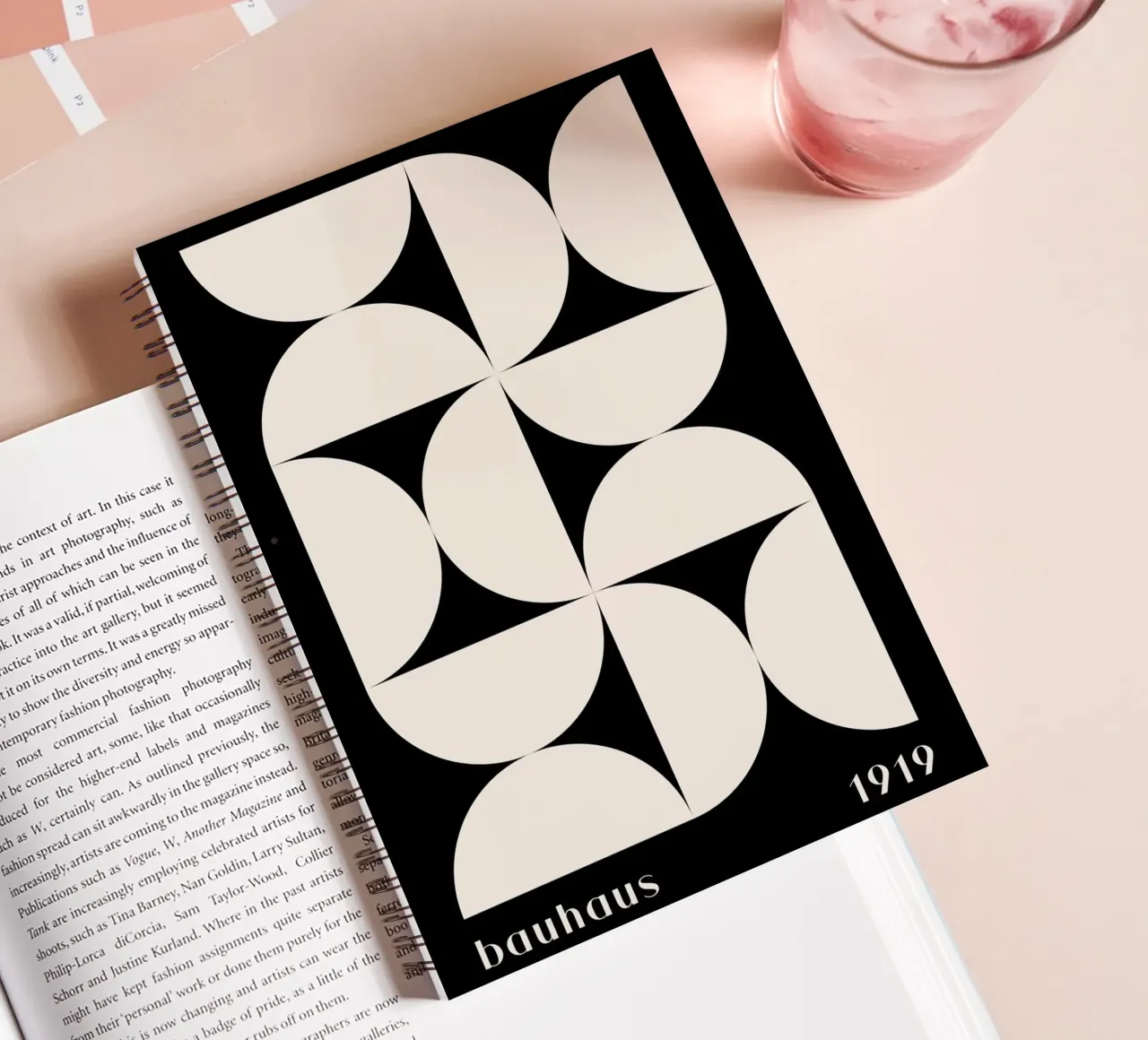 Bauhaus Geometry - Minimalist black and white poster spiral notebook by Whole©