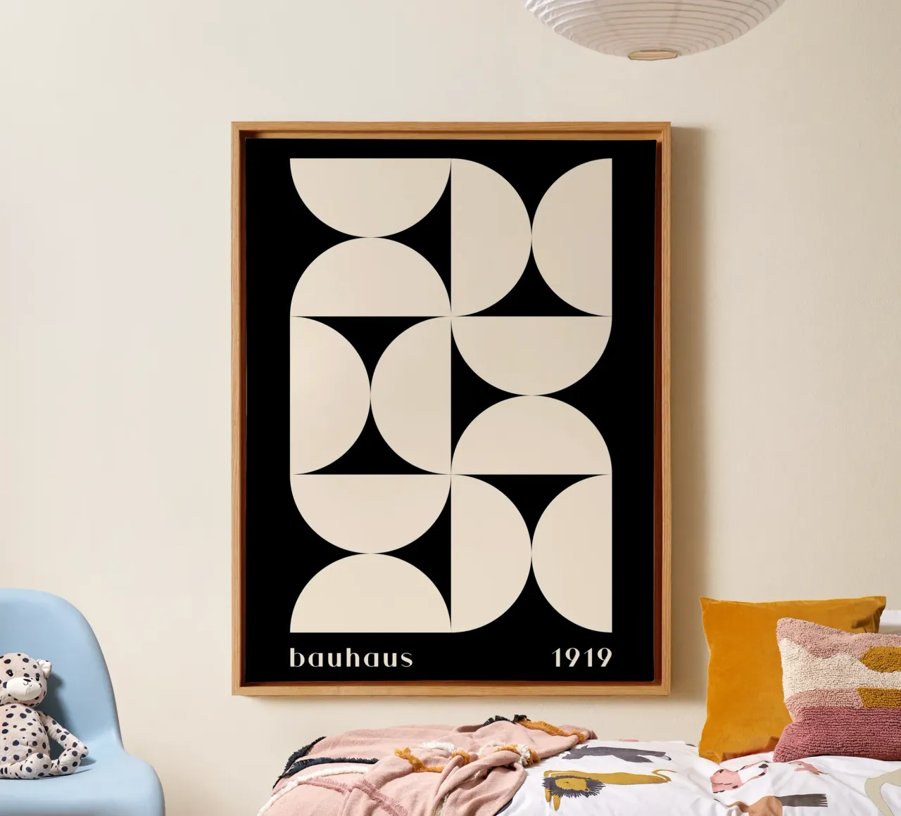 Bauhaus-geometrie - Minimalistische zwart-wit poster canvas met Baklijst van Whole©