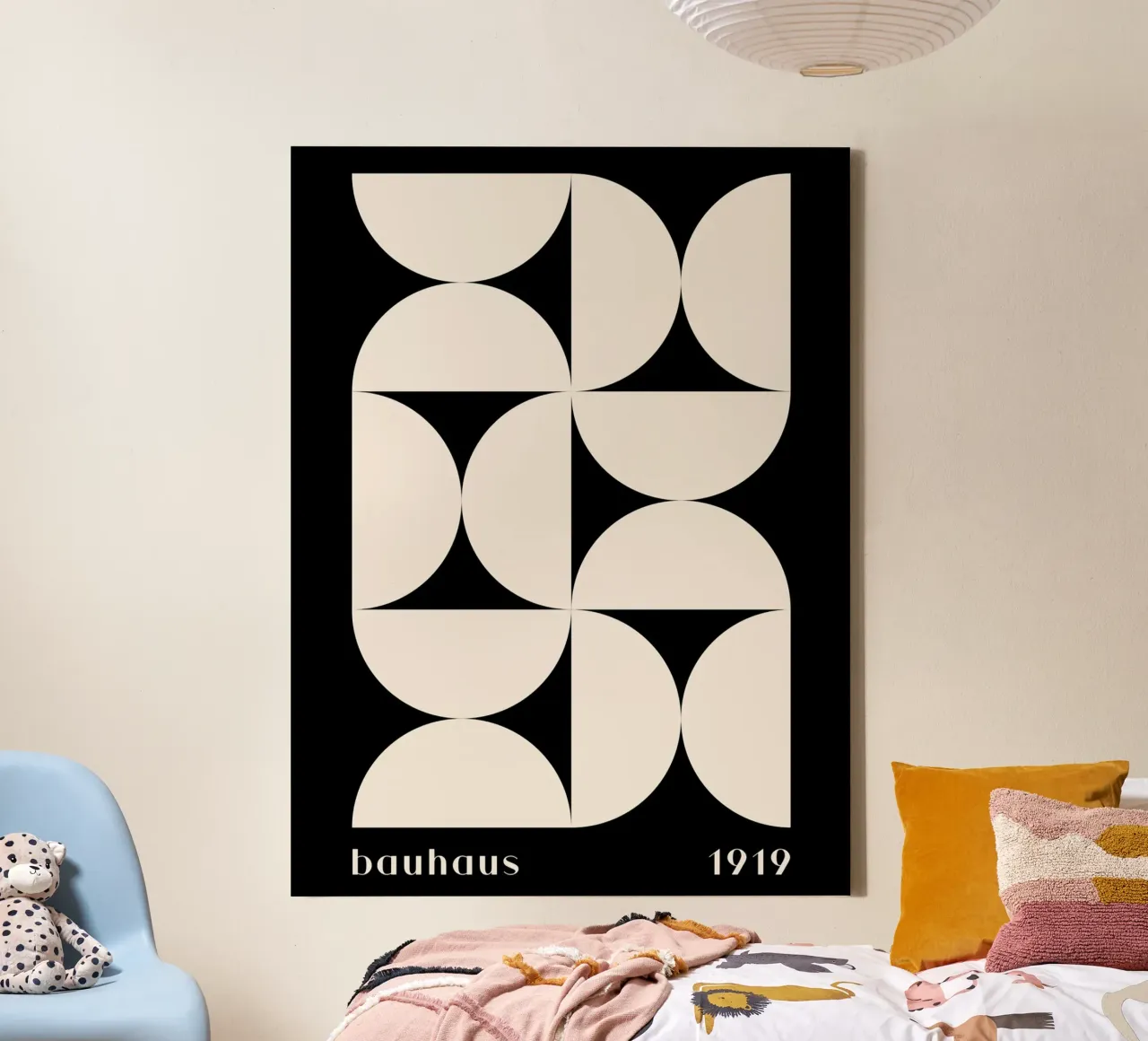 Bauhaus-geometrie - Minimalistische zwart-wit poster canvas met Baklijst van Whole©