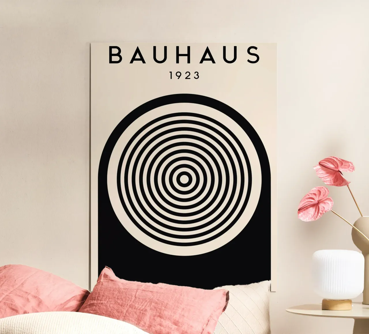 Bauhaus circles - Geometric art in retro style poster with wooden frame by Whole©