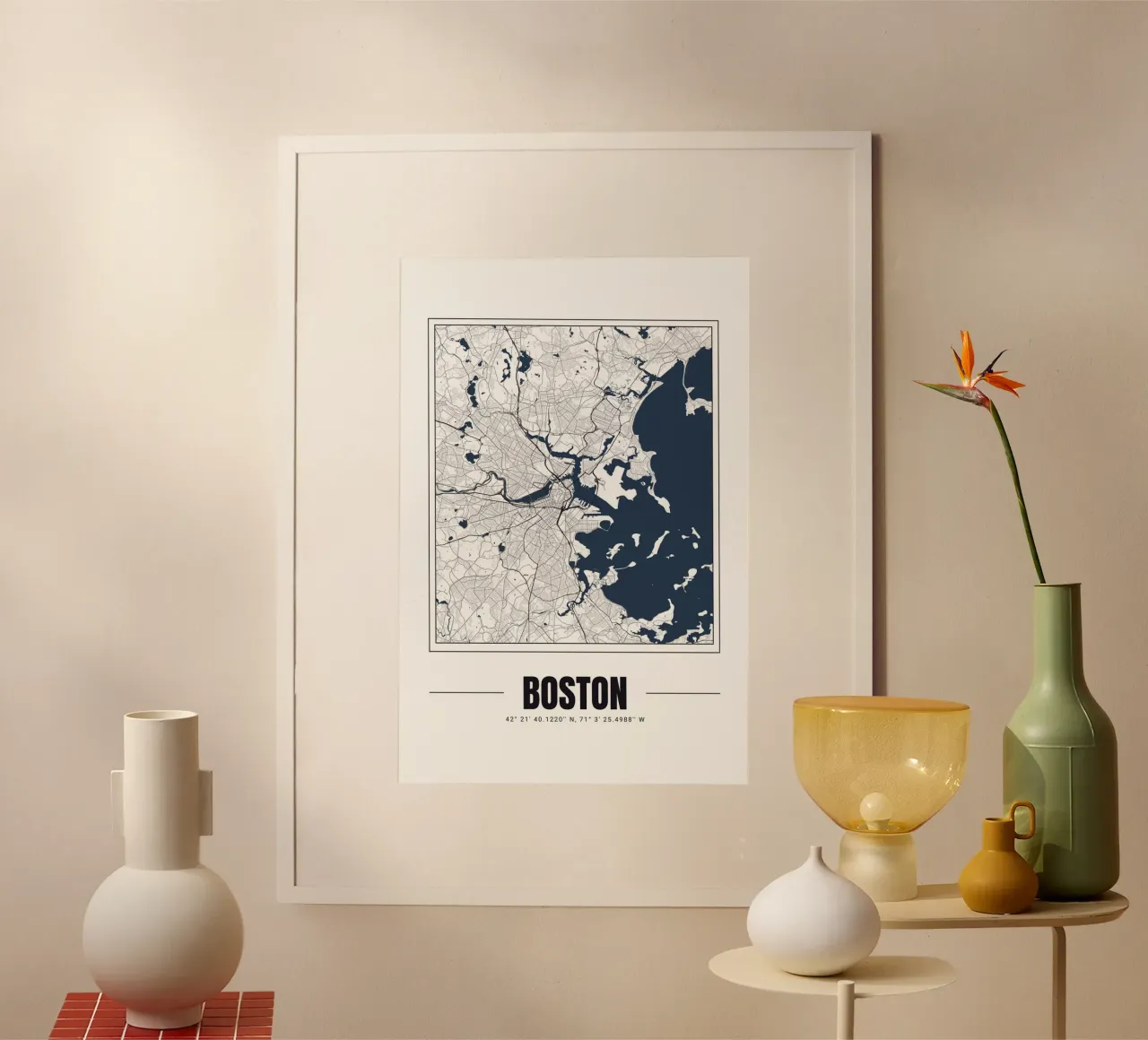 Mappa minimalista di Boston - Poster da parete in stile moderno poster con telaio in legno da Ben & Clo creations